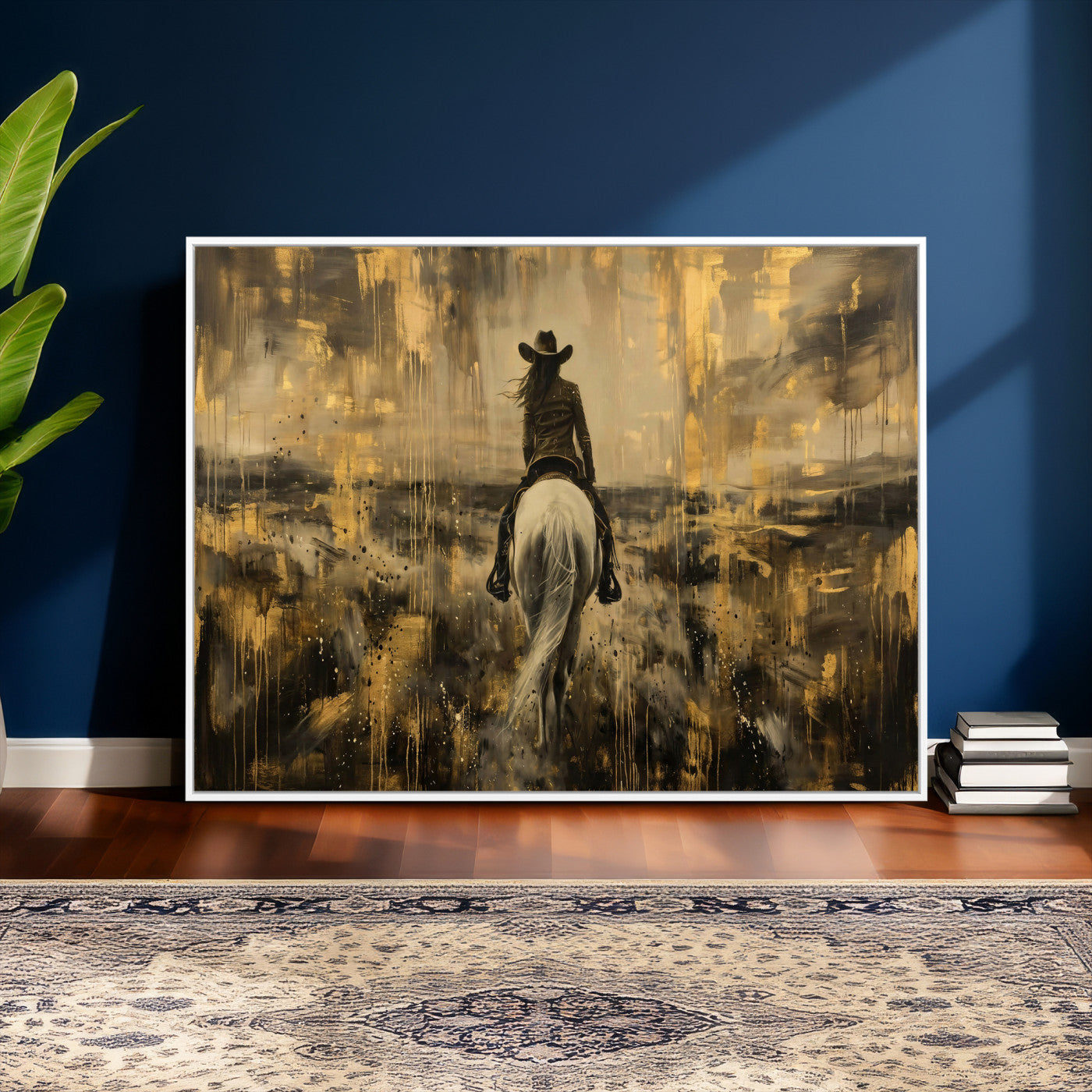 20465530-MGV-CV-36X24 - Cowgirl Wall Art Canvas Print, Western Horse Rider Wall Art, Framed Wall Art Ready to Hang
