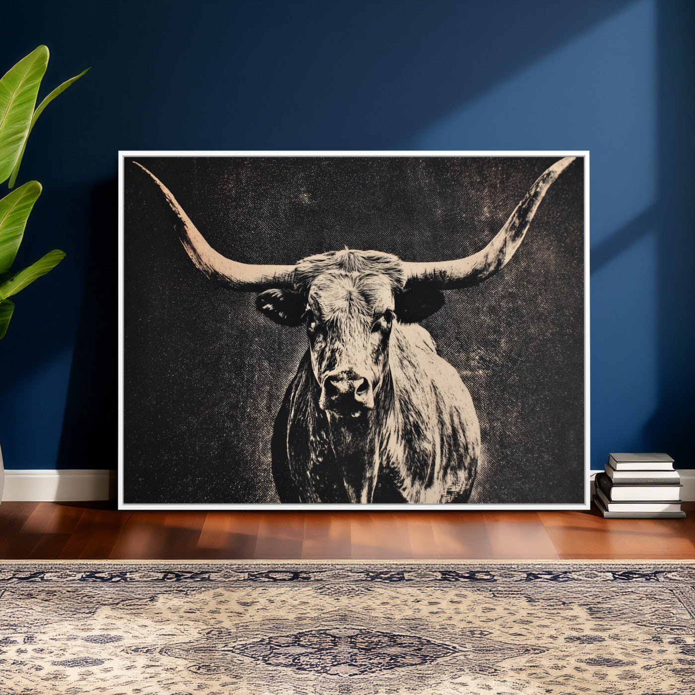 27394218-MGV-CV-36X24 - Vintage Texas Longhorn Bull Wall Art Canvas Print, Cow Portrait Photography Print, Framed Wall Art Ready to Hang