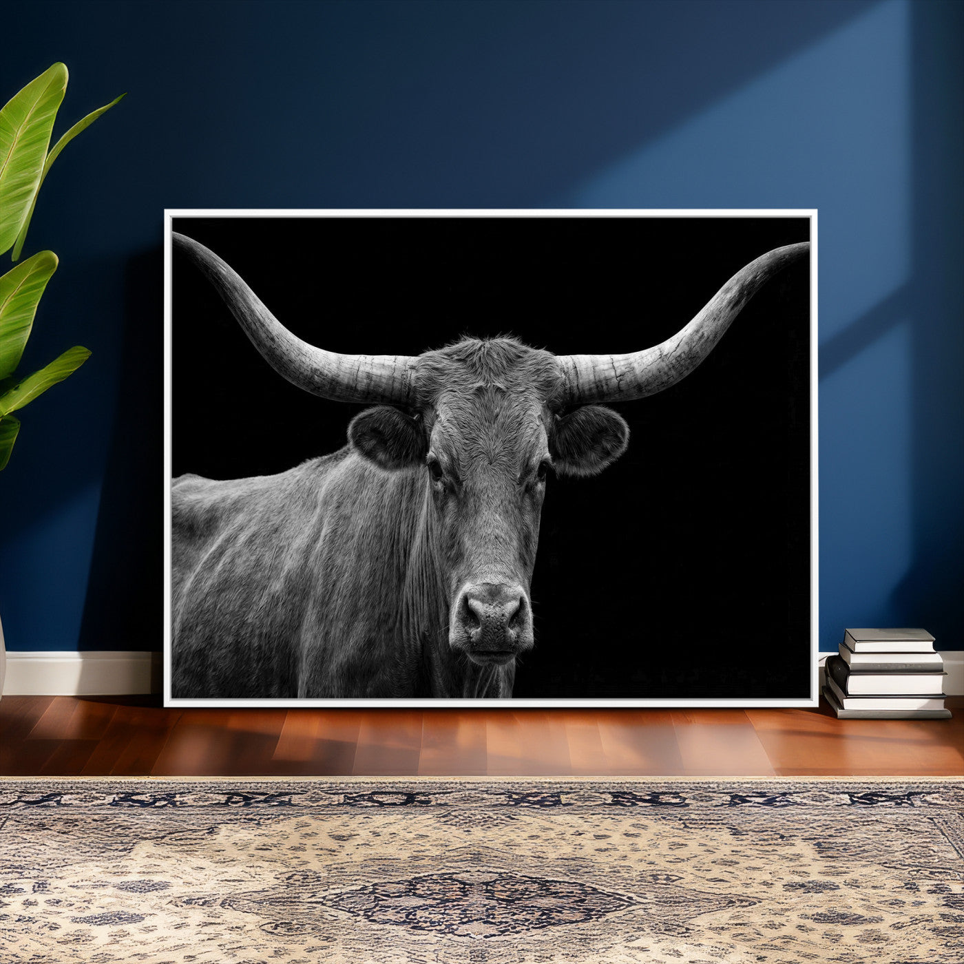 32601430-MGV-CV-36X24 - Texas Longhorn Bull Wall Art Canvas Print, Cow Portrait Photography, Framed Wall Art Ready to Hang