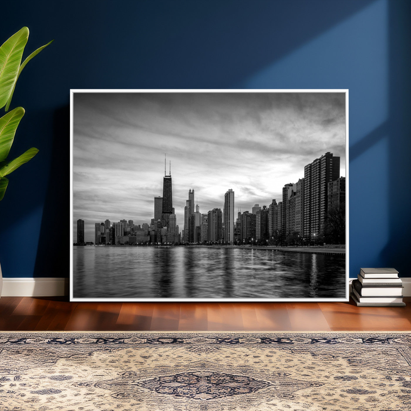 74552581-MGV-CV-36X24 - Chicago Wall Art Canvas Print, Chicago City Downtown Night Cityscape Print for Modern Urban Wall Decor