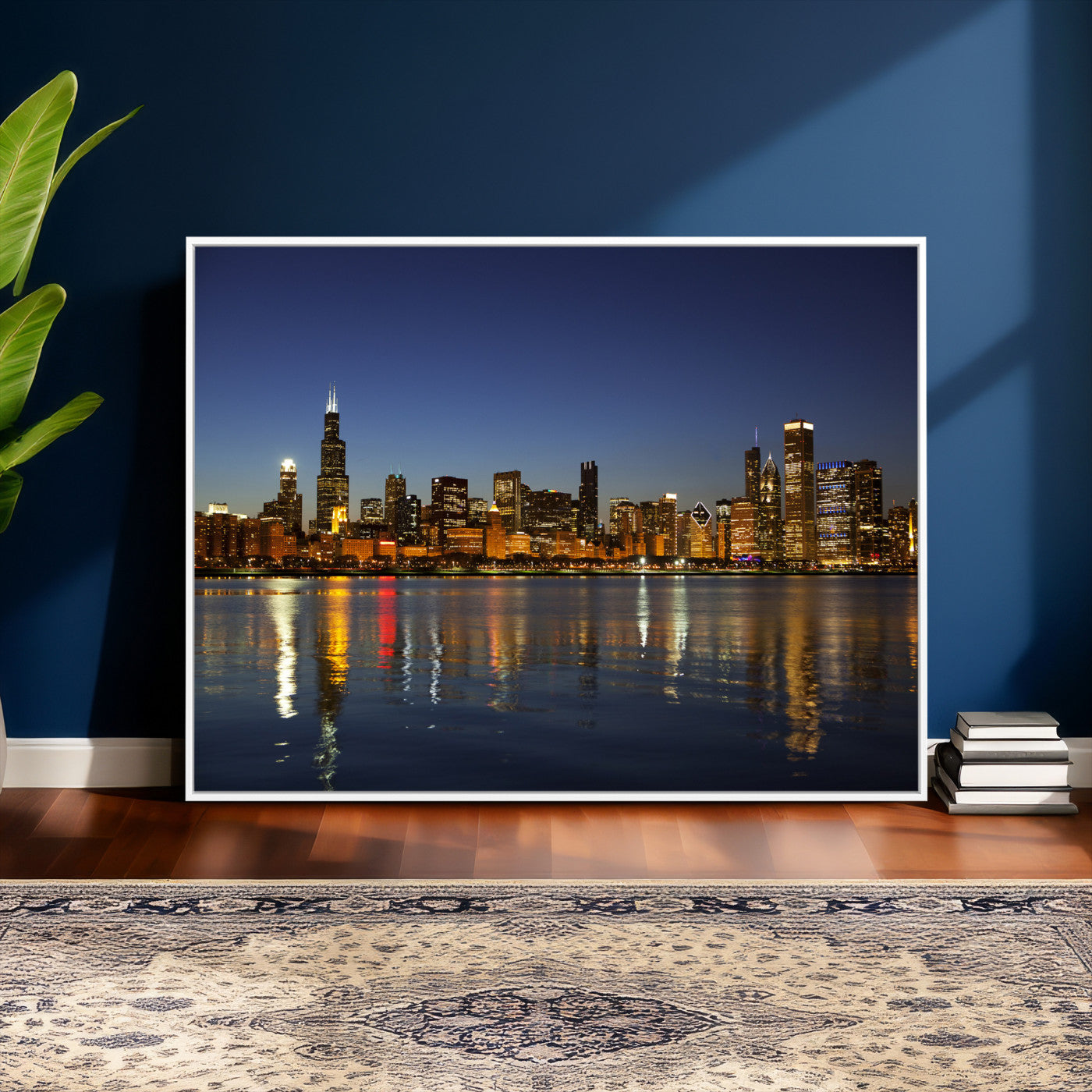 67308035-MGV-CV-36X24 - Chicago Wall Art Canvas Print, Chicago City Downtown Night Cityscape Print for Modern Urban Wall Decor