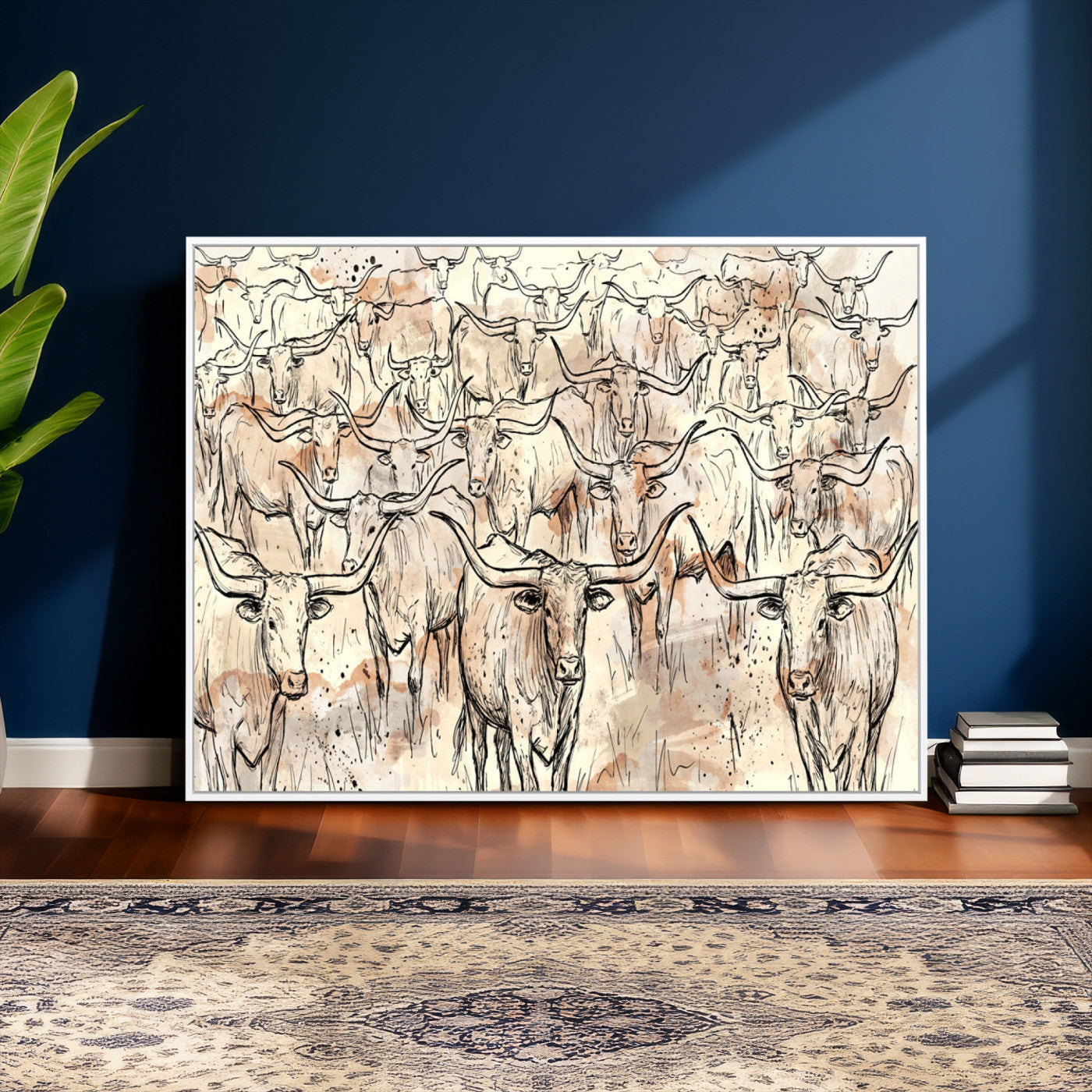 94055403-MGV-CV-36X24 - Farmhouse Animals Wall Art Canvas Print - Abstract Farm Animal Drawing Mid-Century Wall Art for Cabin Decor