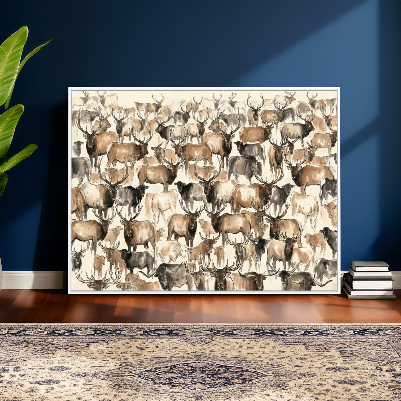 24374881-MGV-CV-36X24 - Farmhouse Animals Wall Art Canvas Print - Abstract Farm Animal Drawing Mid-Century Wall Art for Cabin Decor