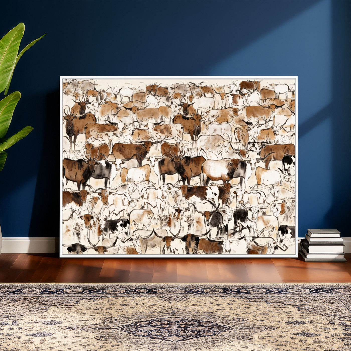 81416572-MGV-CV-36X24 - Farmhouse Animals Wall Art Canvas Print - Abstract Farm Animal Drawing Mid-Century Wall Art for Cabin Decor