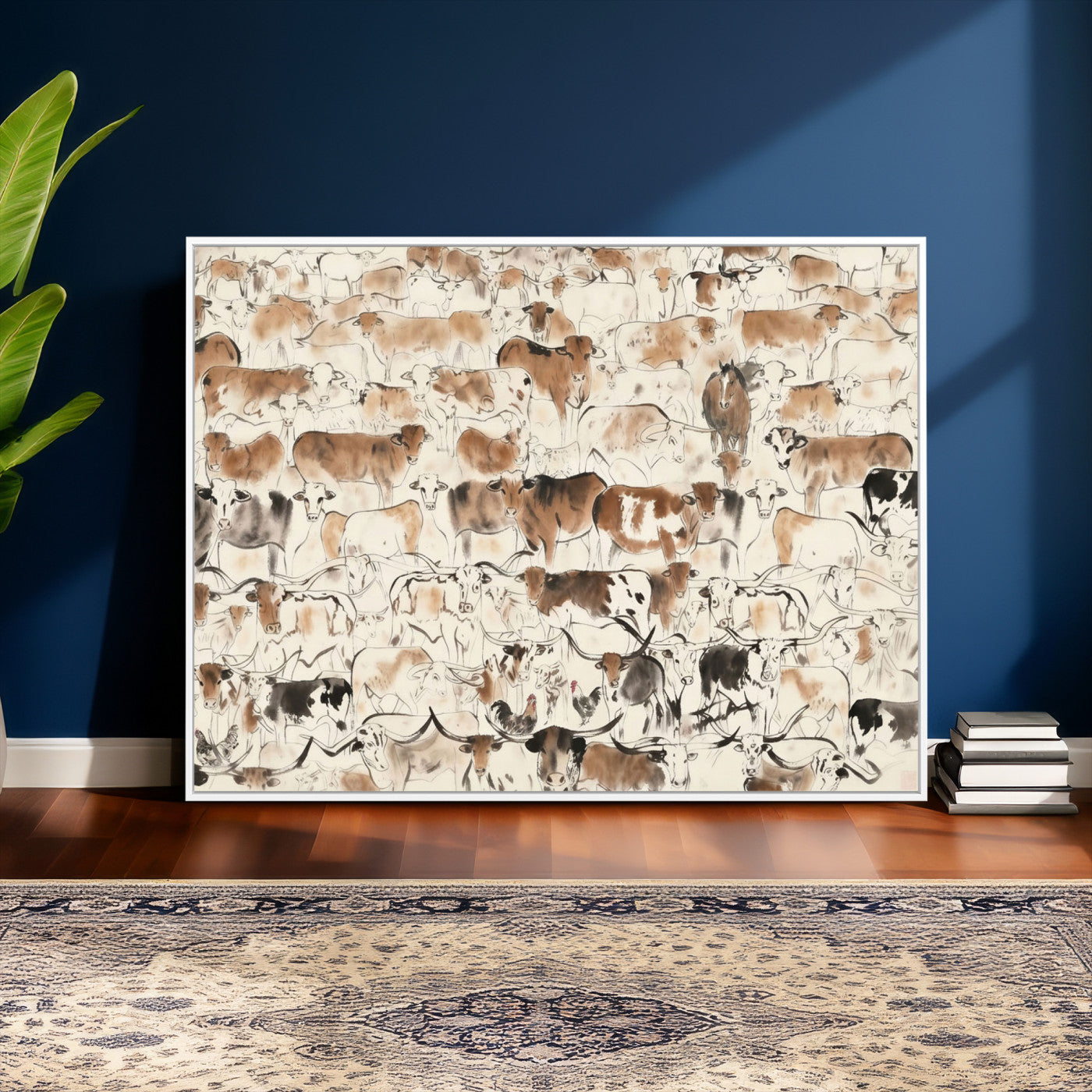 69961368-MGV-CV-36X24 - Farmhouse Animals Wall Art Canvas Print - Abstract Farm Animal Drawing Mid-Century Wall Art for Cabin Decor