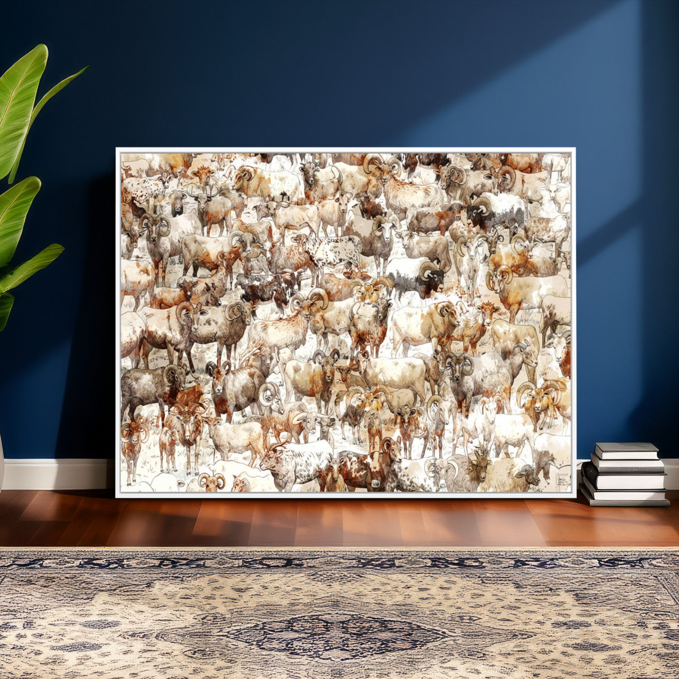 95103864-MGV-CV-36X24 - Farmhouse Animals Wall Art Canvas Print - Abstract Farm Animal Drawing Mid-Century Wall Art for Cabin Decor