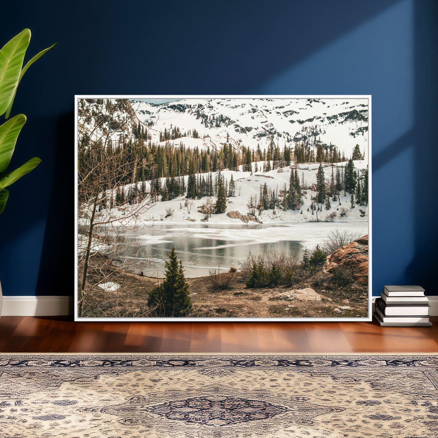 10336249-MGV-CV-36X24 - Snowy Mountain Landscape Wall Art Canvas Print, Alpine Pine Forest Winter Nature Wall Decor for Living Room and Office