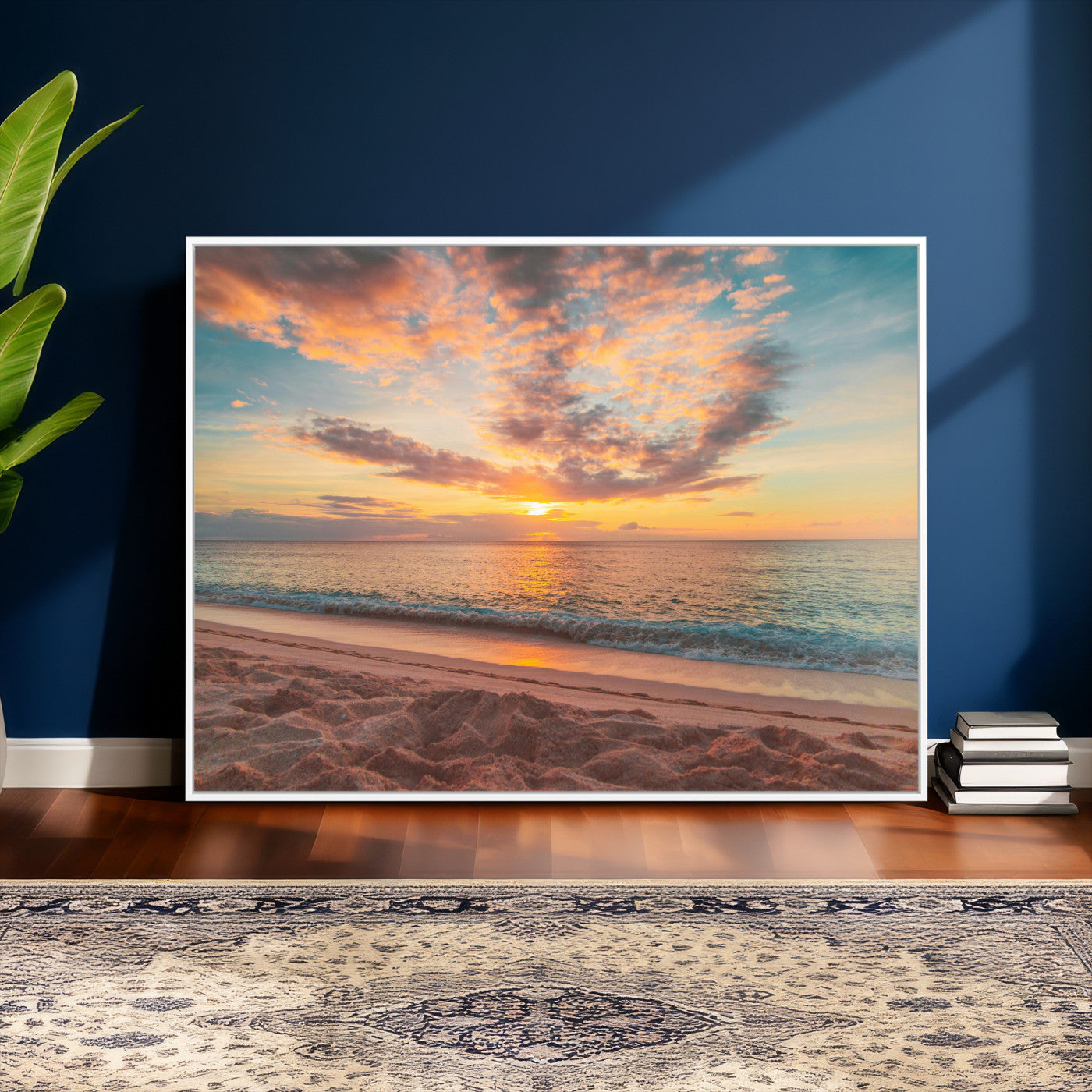 47151409-MGV-CV-36X24 - Sunset Beach Walk Wall Art Canvas Print – Soft Coastal Photography Artwork Print for Bedroom, Living Room, and Serene Home Decor