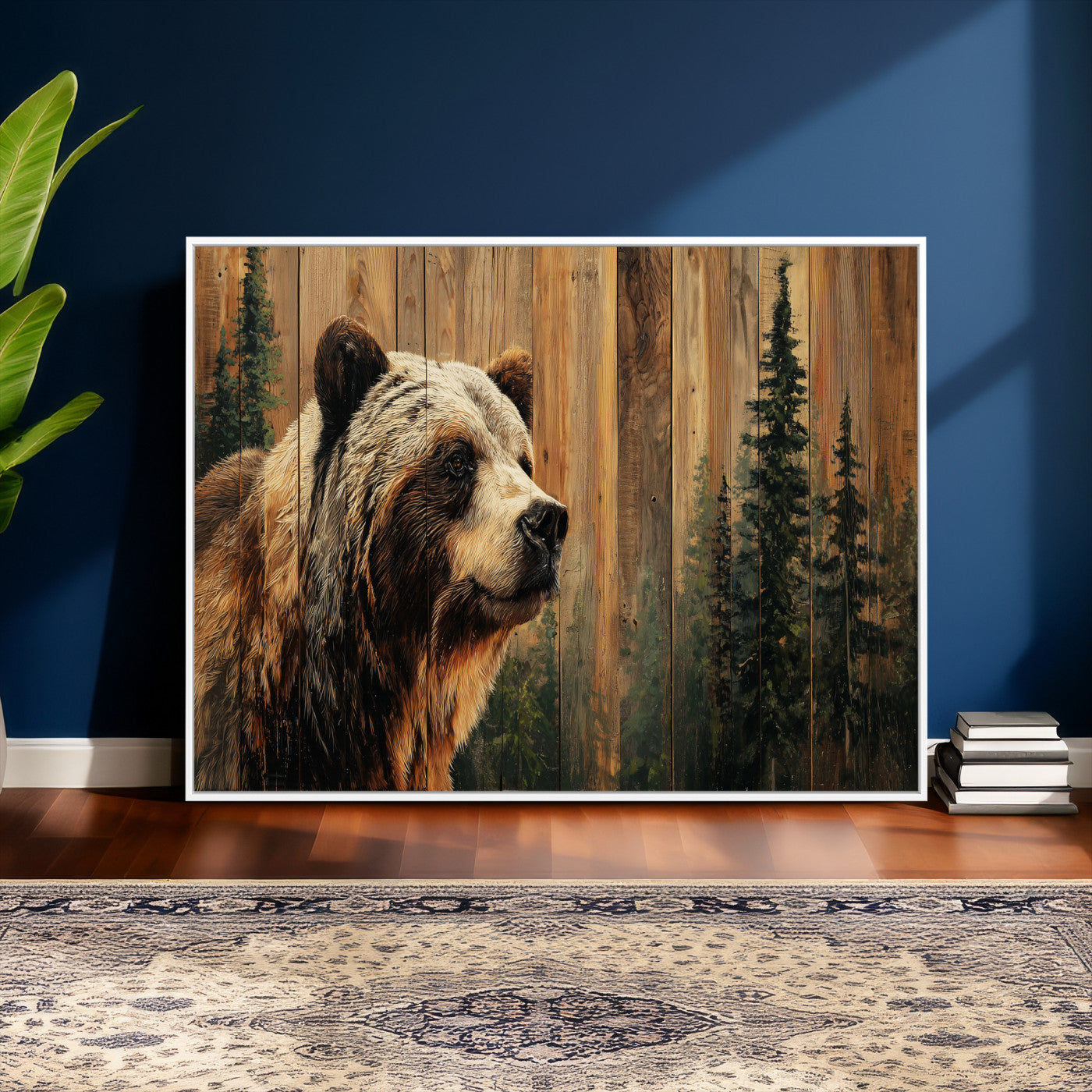 75645180-MGV-CV-36X24 - Grizzly Bear Wall Art Canvas Print, Rustic Wildlife Bear Artwork, Forest Animal Painting, Cabin Lodge Nature Wall Decor