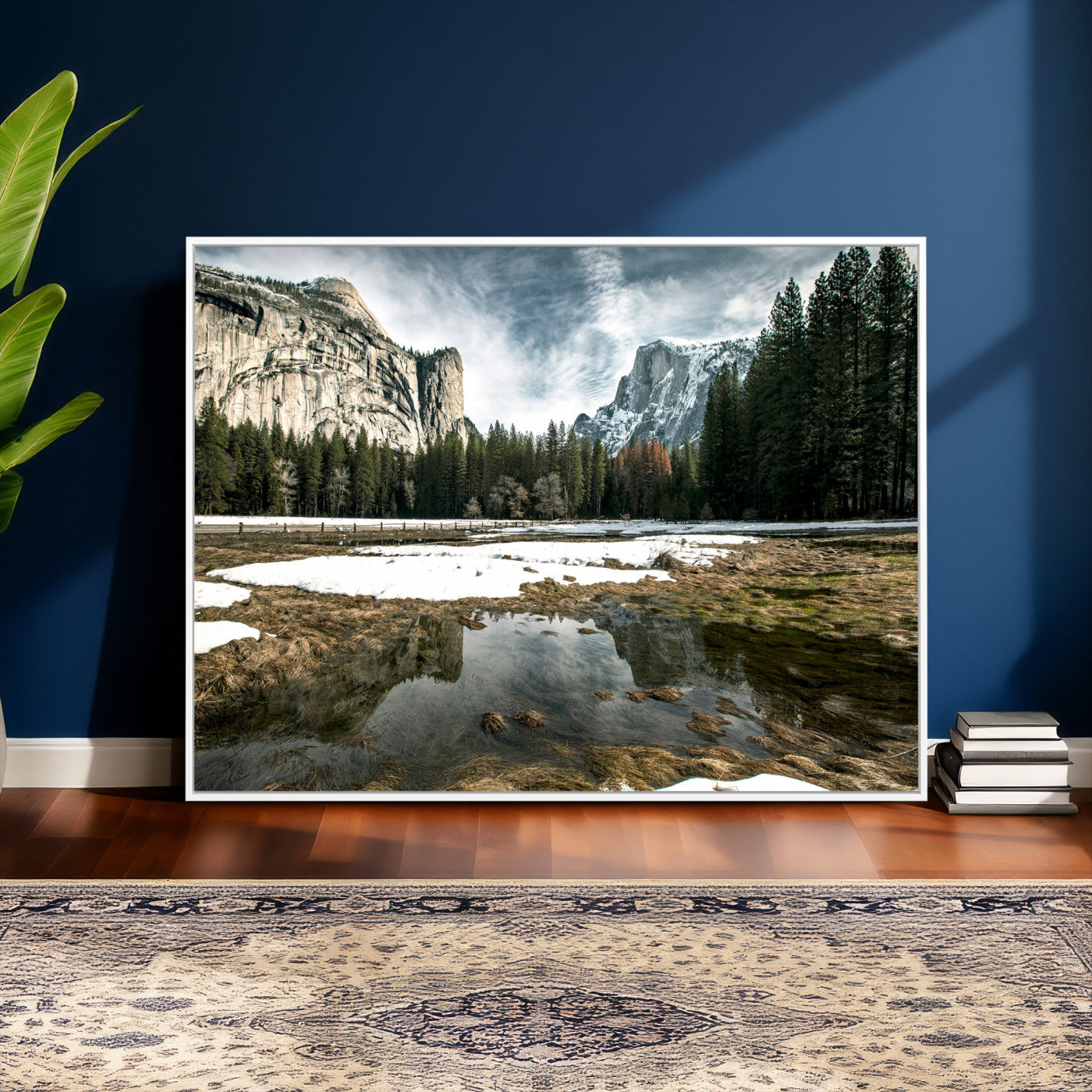 14527348-MGV-CV-36X24 - Yosemite Valley Mountain Landscape Wall Art Canvas Print, Granite Cliff Forest Valley Canvas Print, California National Park Scenic Art Printing