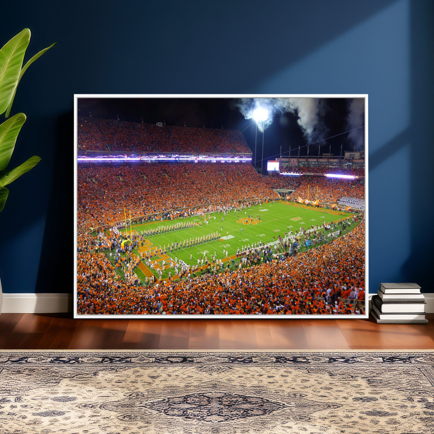 43662631-MGV-CV-36X24 - Clemson Football Stadium Wall Art Canvas Print, College Football Crowd Night Game Scene, Orange Stadium Panorama Wall Decor