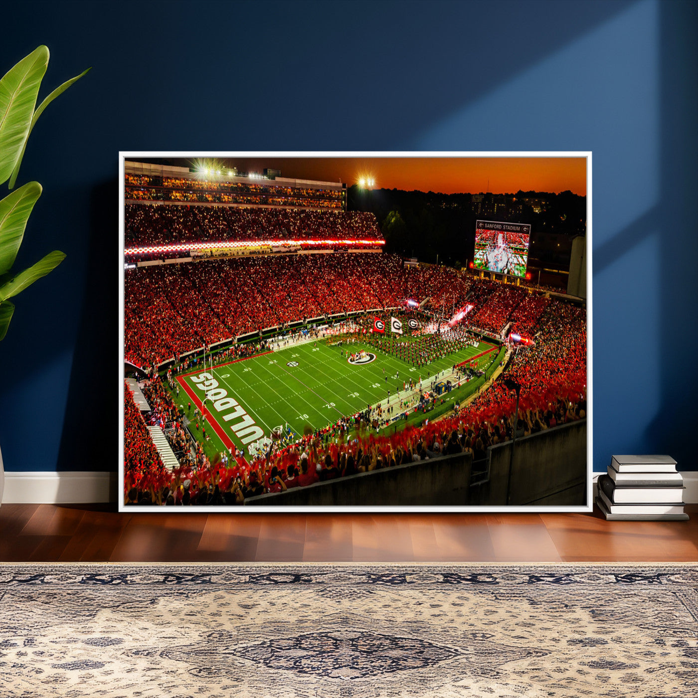 48894104-MGV-CV-36X24 - Georgia Bulldogs Stadium Wall Art Canvas Print, Sanford Stadium Night Game Panorama, College Football Crowd Wall Decor