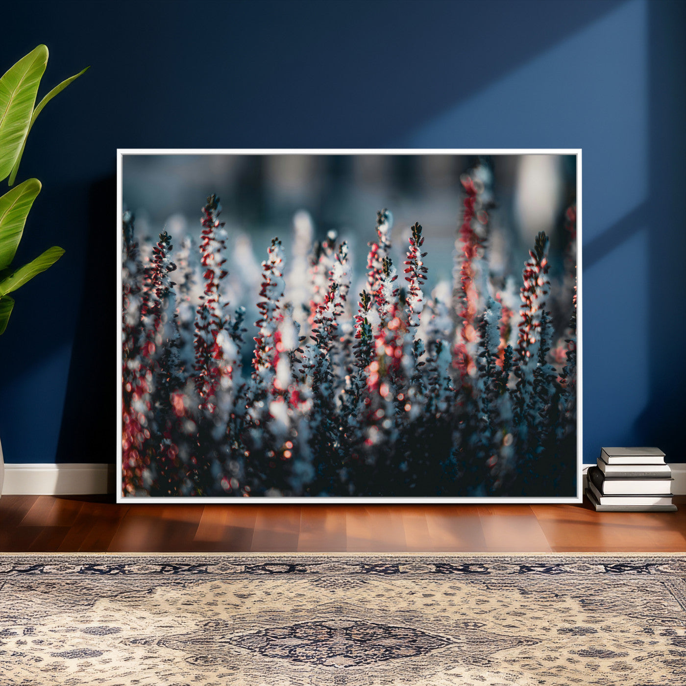 82063935-MGV-CV-36X24 - Winter Heather Wall Art Canvas Print, Frosted Floral Nature Art, Moody Botanical Wall Decor