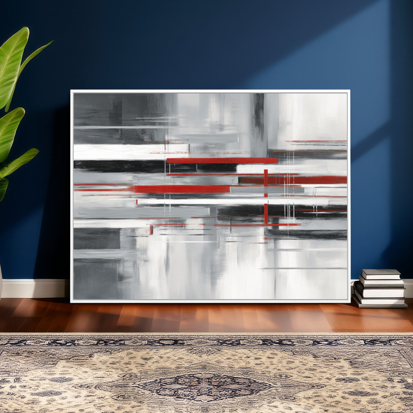62640681-MGV-CV-36X24 - Gray Red Abstract Wall Art Canvas Print, Modern Abstract Canvas Wall Decor for Contemporary Living Room and Office