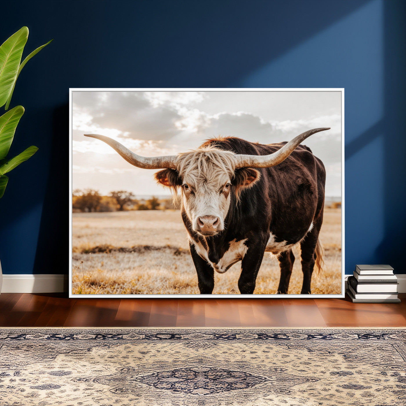 88230279-MGV-CV-36X24 - Texas Longhorn Bull Rustic Wall Art Canvas Print, Western Cattle Photography Canvas Print, Ranch Farm Animal Western Art Printing