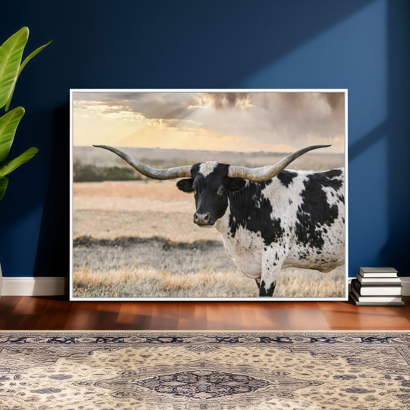 49350433-MGV-CV-36X24 - Texas Longhorn Bull Rustic Wall Art Canvas Print, Western Cattle Photography Canvas Print, Ranch Farm Animal Western Art Printing