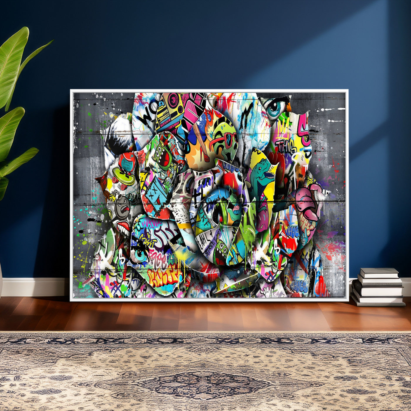 77553344-MGV-CV-36X24 - Abstract Graffiti Collage Street Art Wall Art Canvas Print, Colorful Urban Pop Art Canvas Print, Modern Graffiti Patchwork Contemporary Art Printing