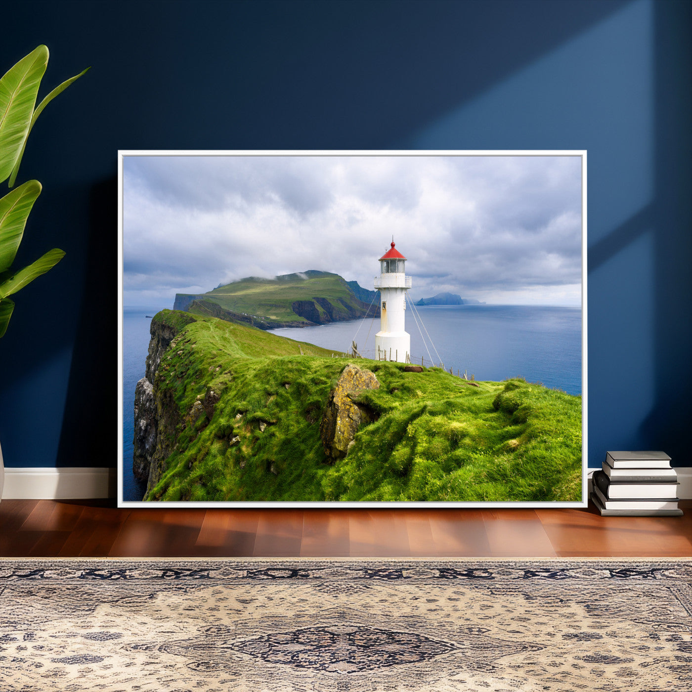 10680390-MGV-CV-36X24 - Coastal Lighthouse Wall Art Canvas Print, Cliffside Ocean Landscape Canvas Print, Scandinavian Coastal Decor for Living Room