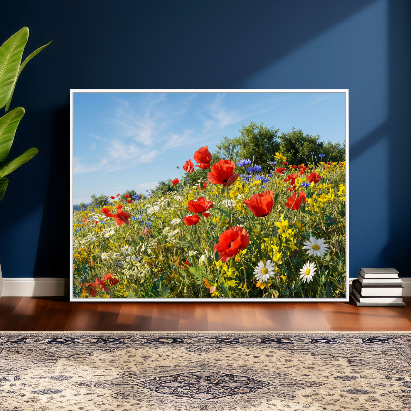 38570784-MGV-CV-36X24 - Wildflower Meadow Wall Art Canvas Print – Colorful Poppy and Daisy Field Landscape Artwork for Living Room Decor