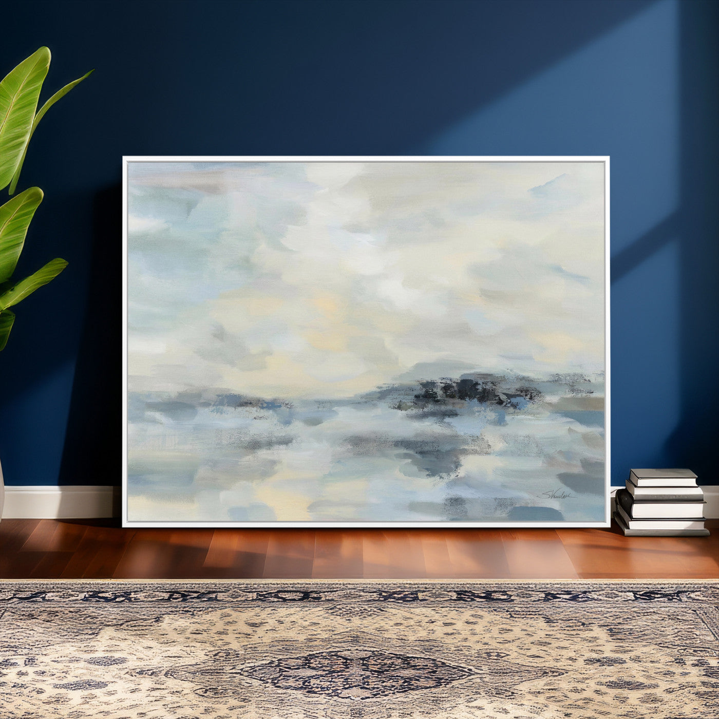 24647355-MGV-CV-36X24 - Abstract Coastal Landscape Wall Art Canvas Print – Soft Blue Gray Minimalist Painting