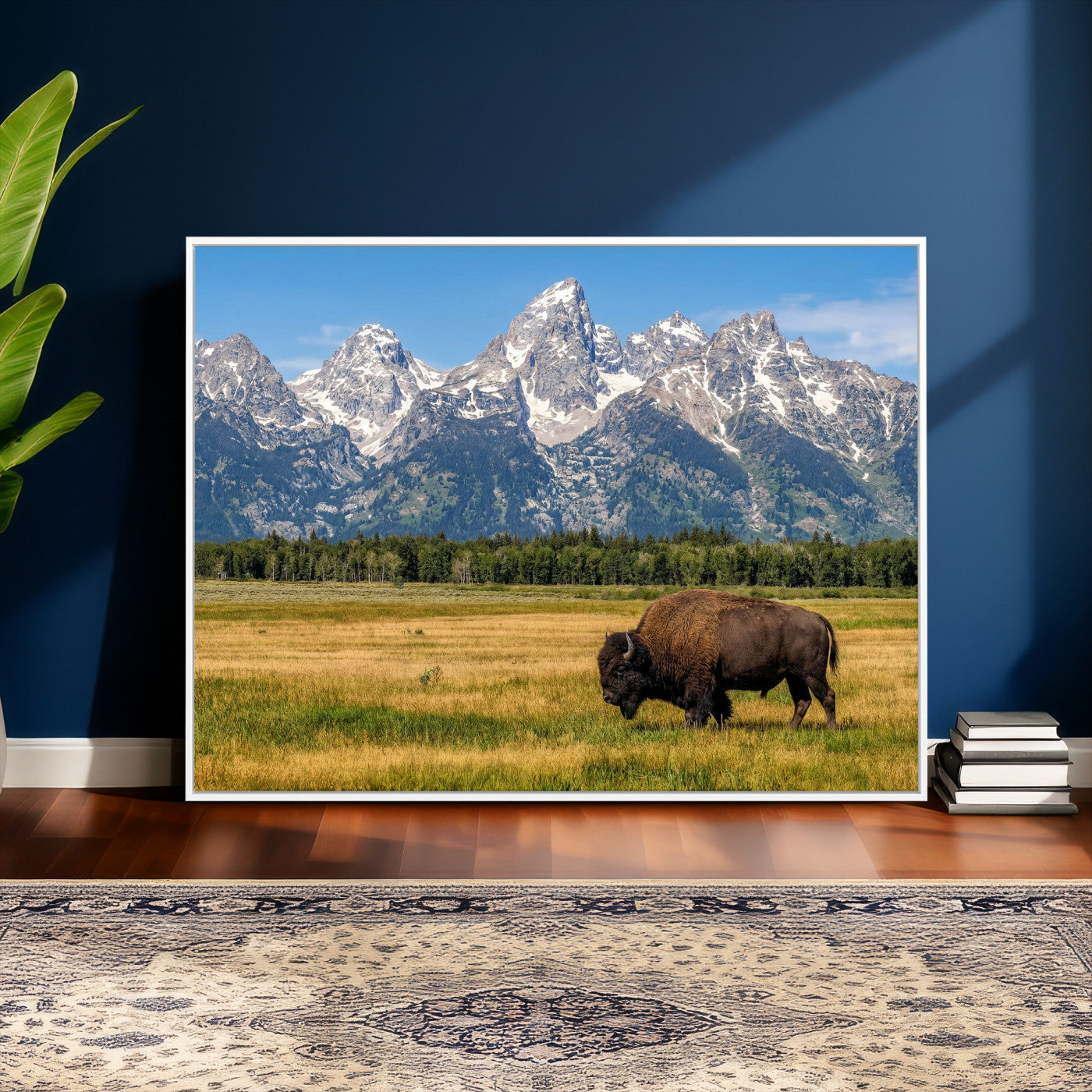 20424529-MGV-CV-36X24 - Bison in Mountain Landscape Wall Art Canvas Print – Western Wildlife Artwork for Rustic Living Room Decor