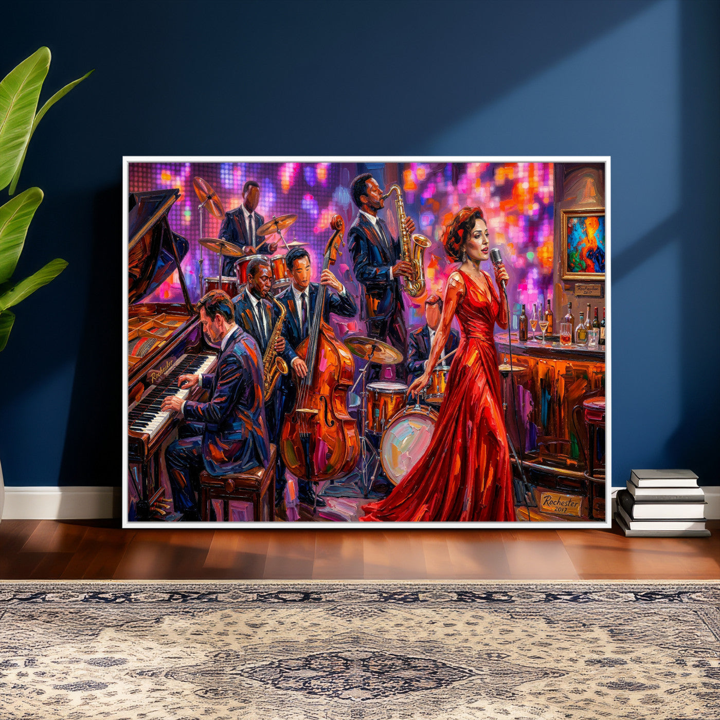 620930J20-MGV-CV-36X24 - Jazz Band Canvas Wall Art — Jazz Club Singer Saxophone Print | Music Wall Decor | Bar Restaurant Art | Music Lover Gift | Jazz Home Decor
