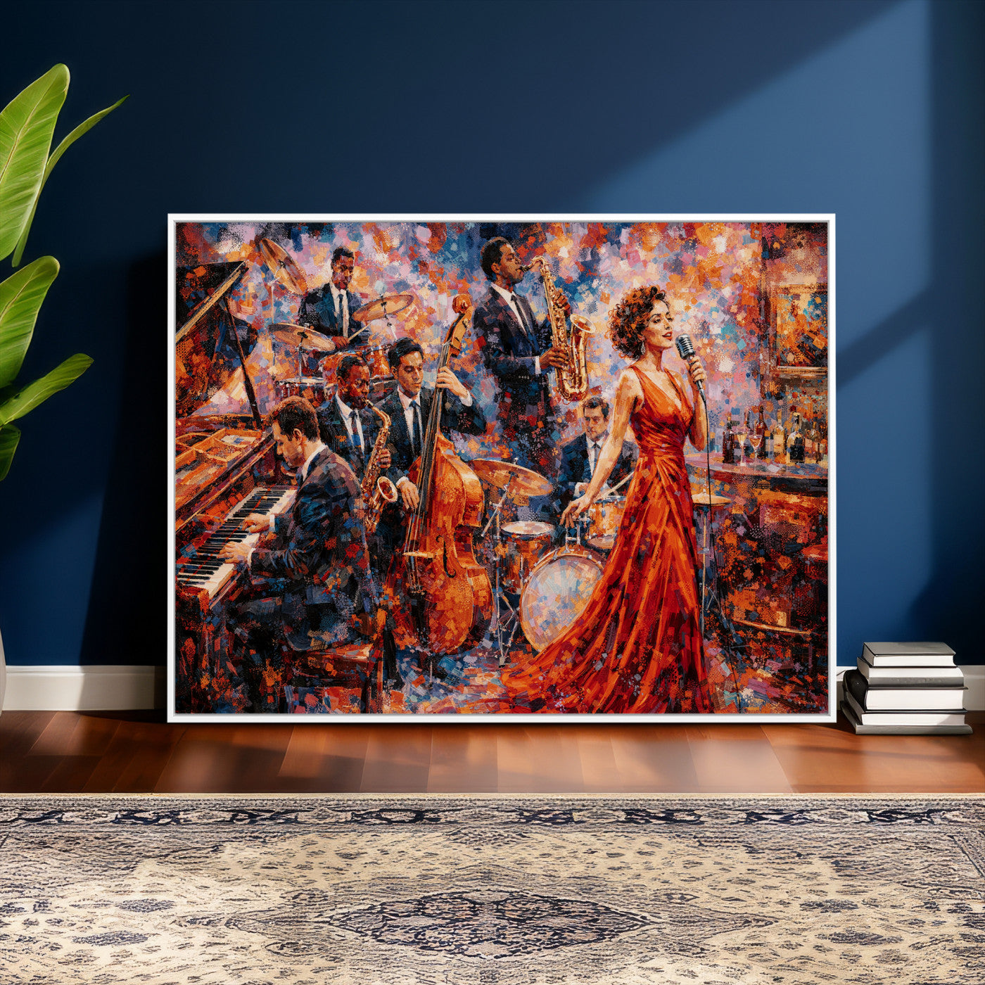 620930SF20-MGV-CV-36X24 - Jazz Band Canvas Wall Art — Jazz Club Singer Saxophone Print | Music Wall Decor | Bar Restaurant Art | Music Lover Gift | Jazz Home Decor