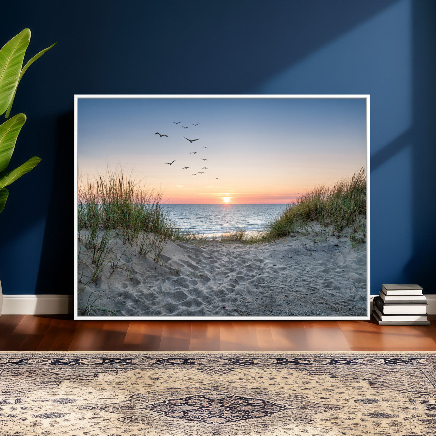 12172032-MGV-CV-36X24 - Sandy Dune Path Sunset Canvas Wall Art — Seagulls Beach Ocean Photography Print | Coastal Home Decor | Nautical Wall Art | Beach House Gift