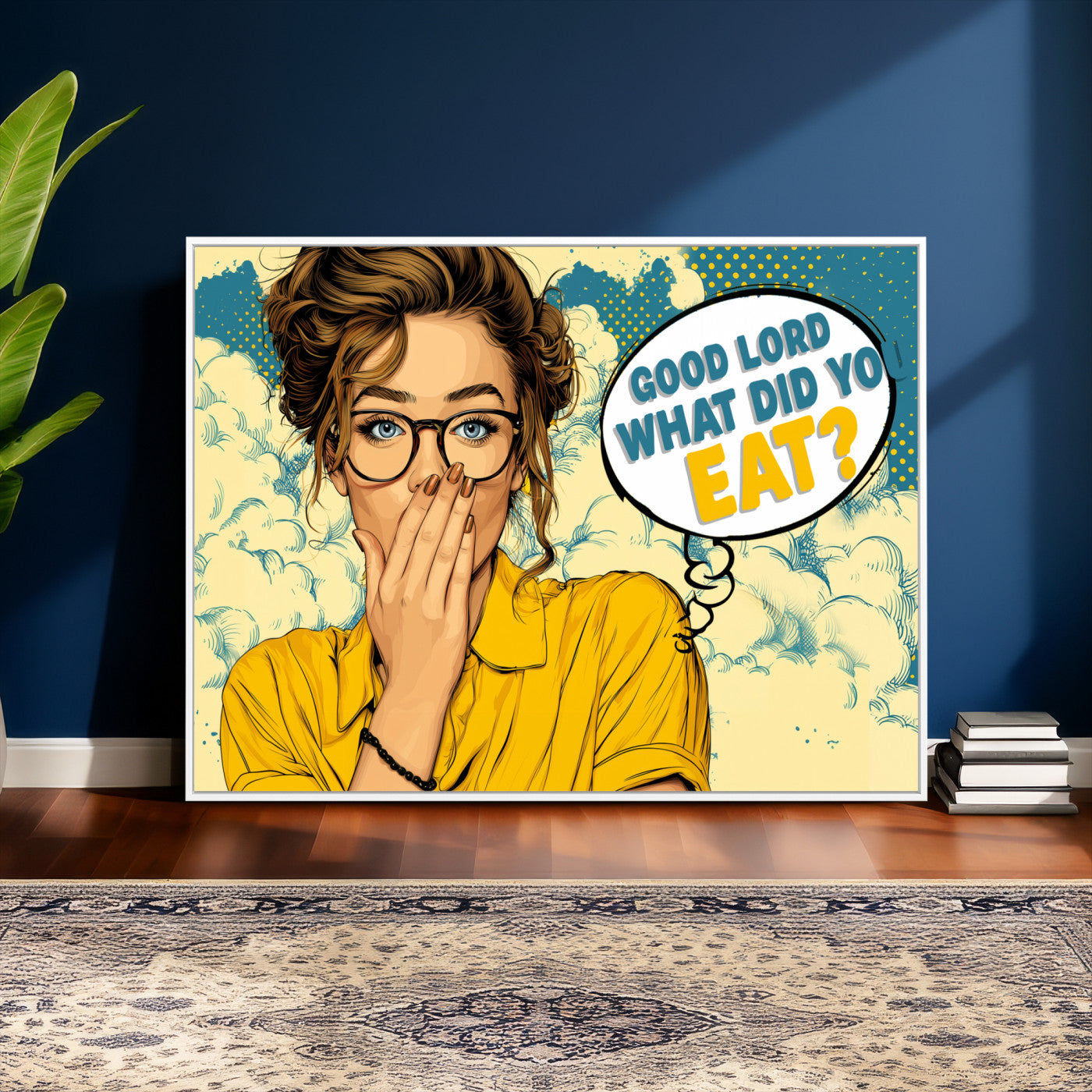 35819669-MGV-CV-36X24 - Pop Art Print Bathroom Sign Wall Art Canvas Print — Funny Bathroom Canvas | Comic Style Toilet Wall Decor | Humor Gift | Yellow Bold Bathroom Art