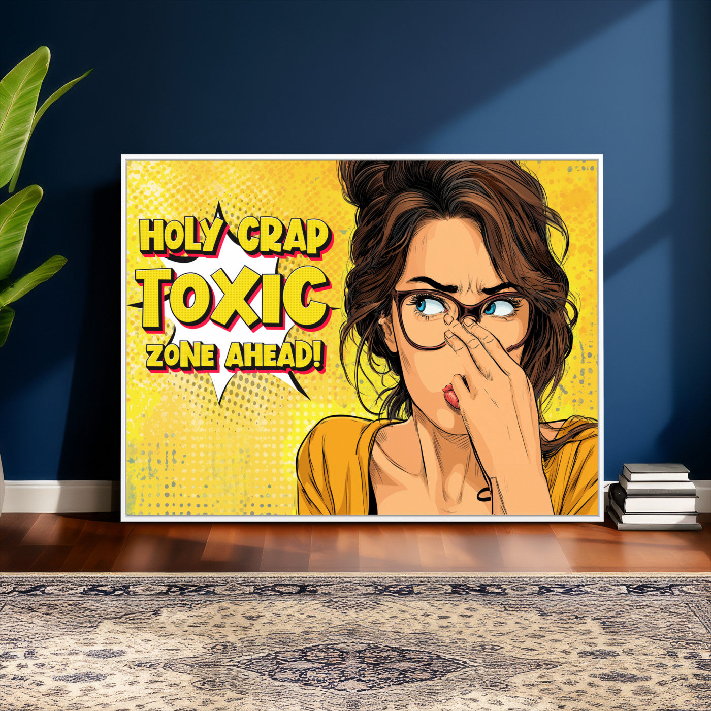 96263876-MGV-CV-36X24 - Pop Art Print Bathroom Sign Wall Art Canvas Print — Funny Bathroom Canvas | Comic Style Toilet Wall Decor | Humor Gift | Yellow Bold Bathroom Art