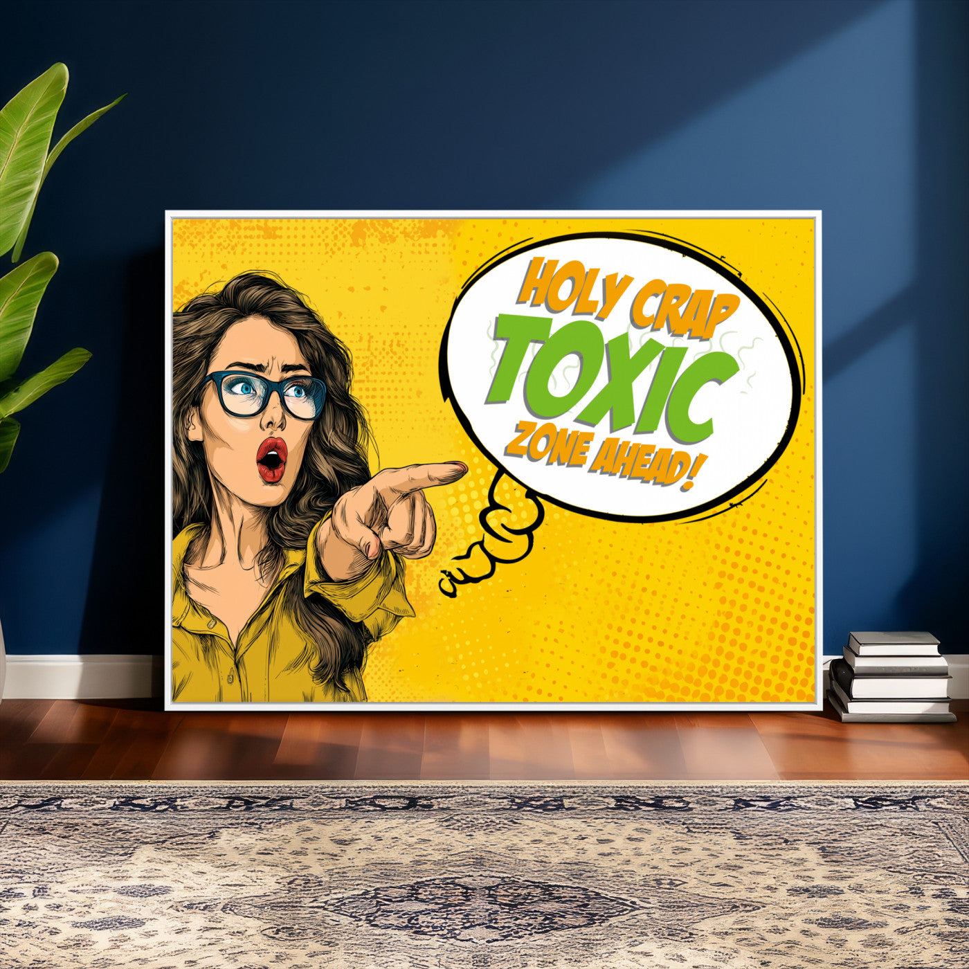 79156505-MGV-CV-36X24 - Pop Art Print Bathroom Sign Wall Art Canvas Print — Funny Bathroom Canvas | Comic Style Toilet Wall Decor | Humor Gift | Yellow Bold Bathroom Art