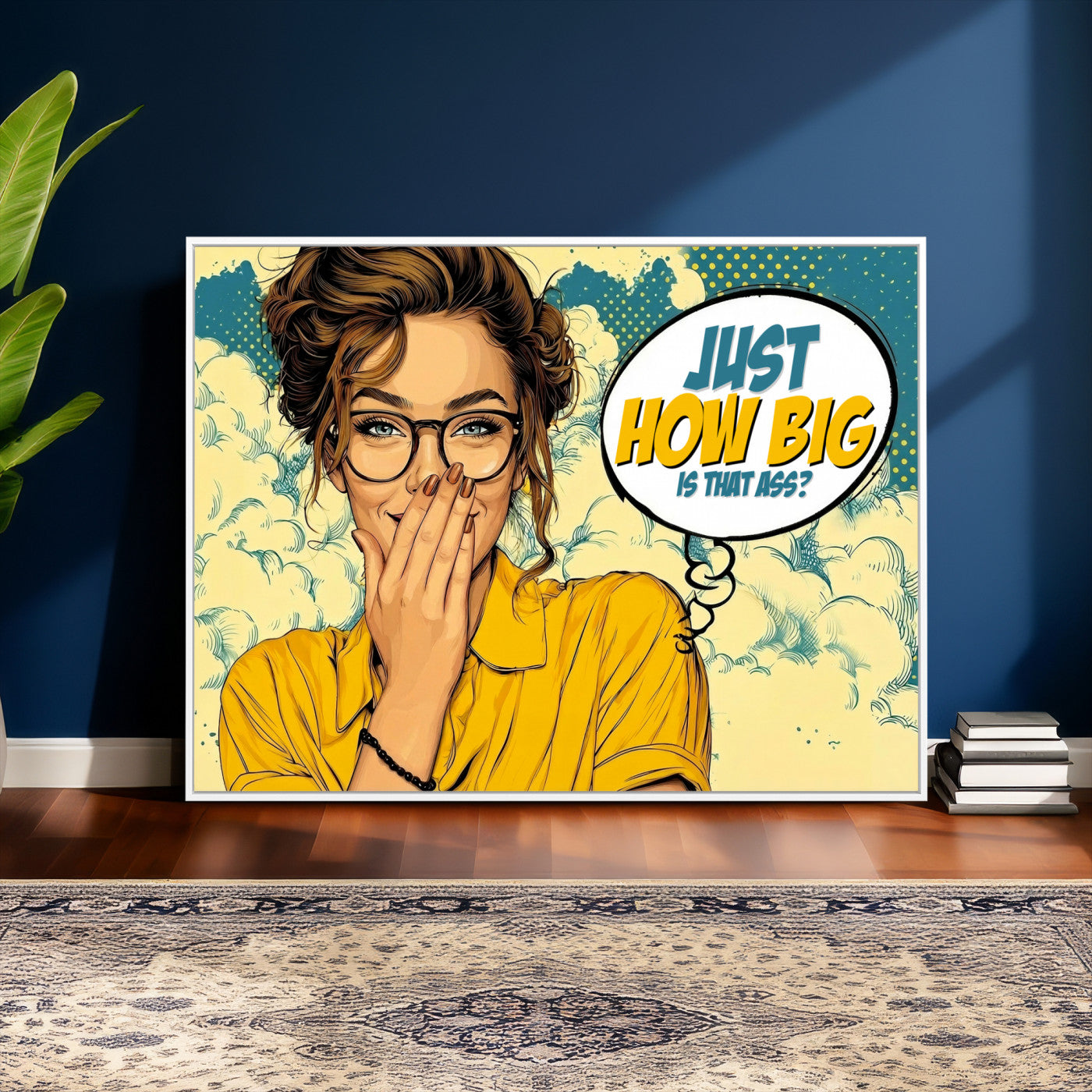 T79156505-MGV-CV-36X24 - Pop Art Print Bathroom Sign Wall Art Canvas Print — Funny Bathroom Canvas | Comic Style Toilet Wall Decor | Humor Gift | How Big Ass