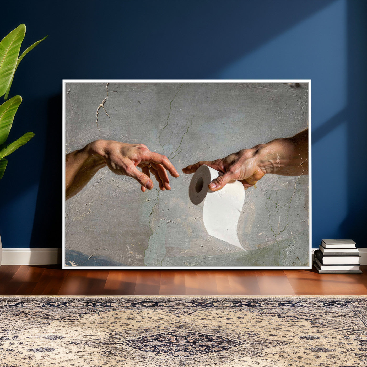 72030048-MGV-CV-36X24 - Funny Bathroom Wall Art Canvas, Creation of Toilet Paper Parody Print, Renaissance Humor Decor, Toilet Room Art, Quirky Housewarming Gift, Classic Art Spoof