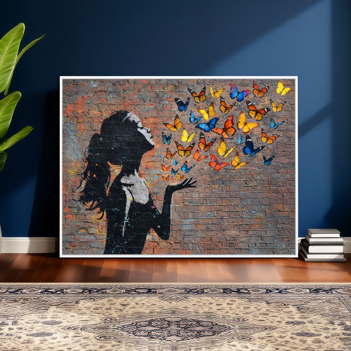 10555939-MGV-CV-36X24 - Urban Banksy Butterfly Girl Wall Art Canvas Print, Framed Street Art Canvas Print, Graffiti Silhouette Butterfly Wall Art for Living Room Bedroom Office