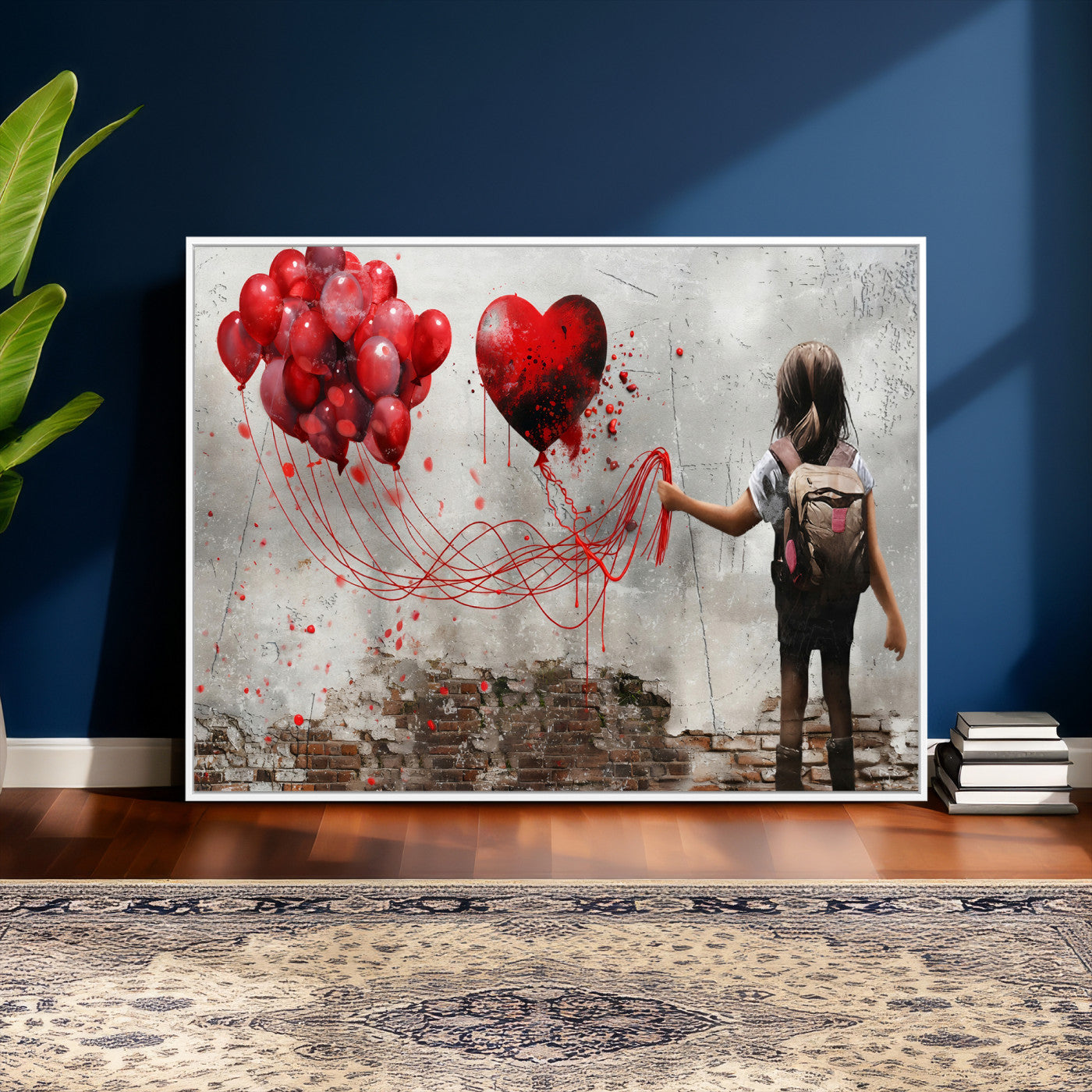 2162830T-MGV-CV-36X24 - Girl Graffiti Wall Art Canvas Print, Red Balloon Heart Street Art, Urban Love Artwork for Living Room Bedroom Hallway Office, Modern Abstract Canvas Wall Decor Home Decor