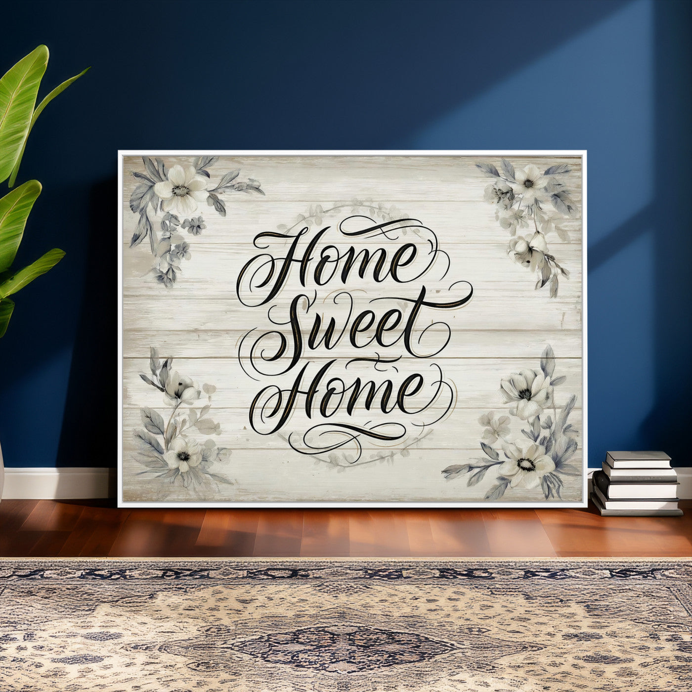 11120405-MGV-CV-36X24 - Home Sweet Home Wall Art Canvas Print, Floral Farmhouse Sign, Rustic Neutral Entryway Bedroom Living Room Decor