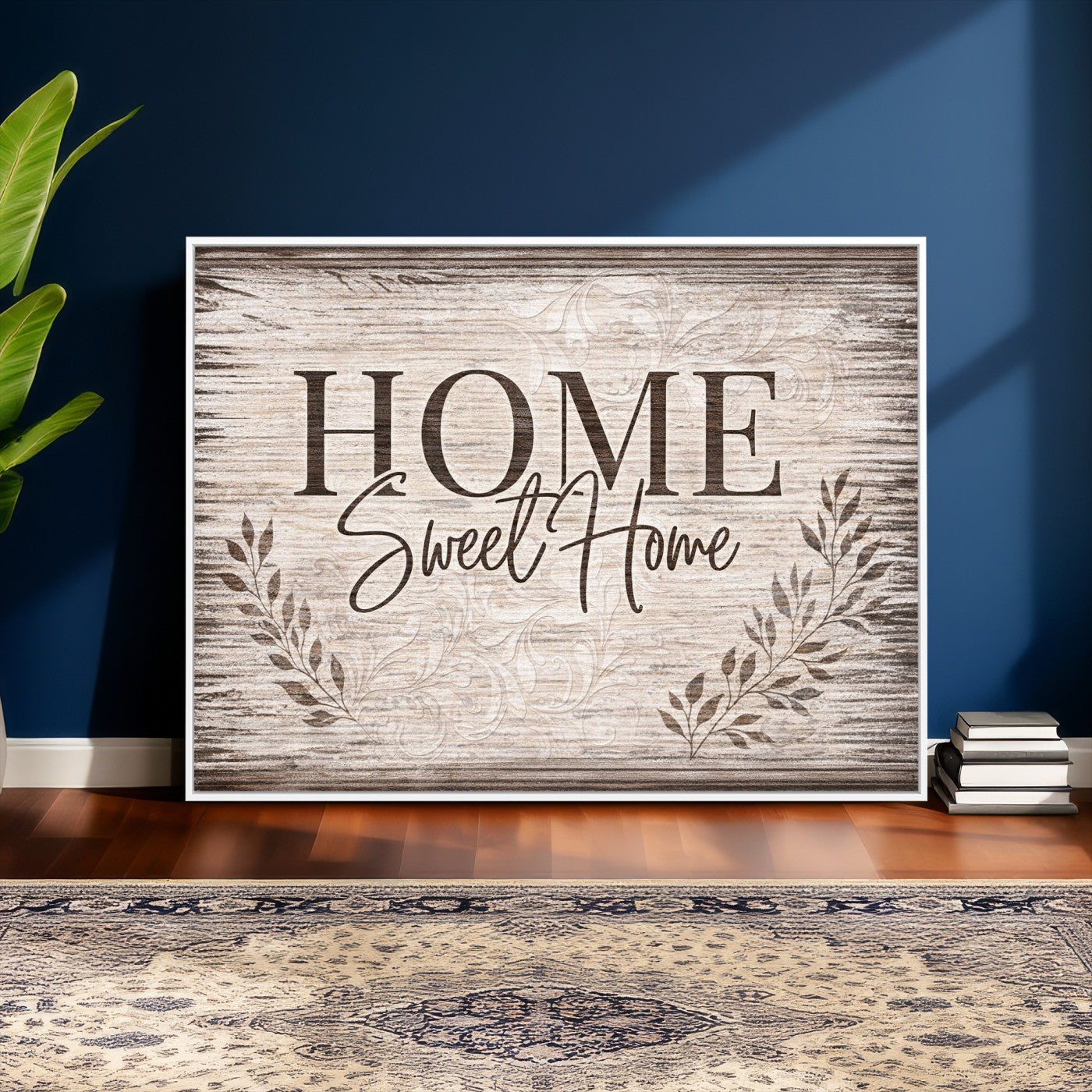 81157008S-MGV-CV-36X24 - Home Sweet Home Wall Art Canvas Print, Floral Farmhouse Sign, Rustic Neutral Entryway Bedroom Living Room Decor