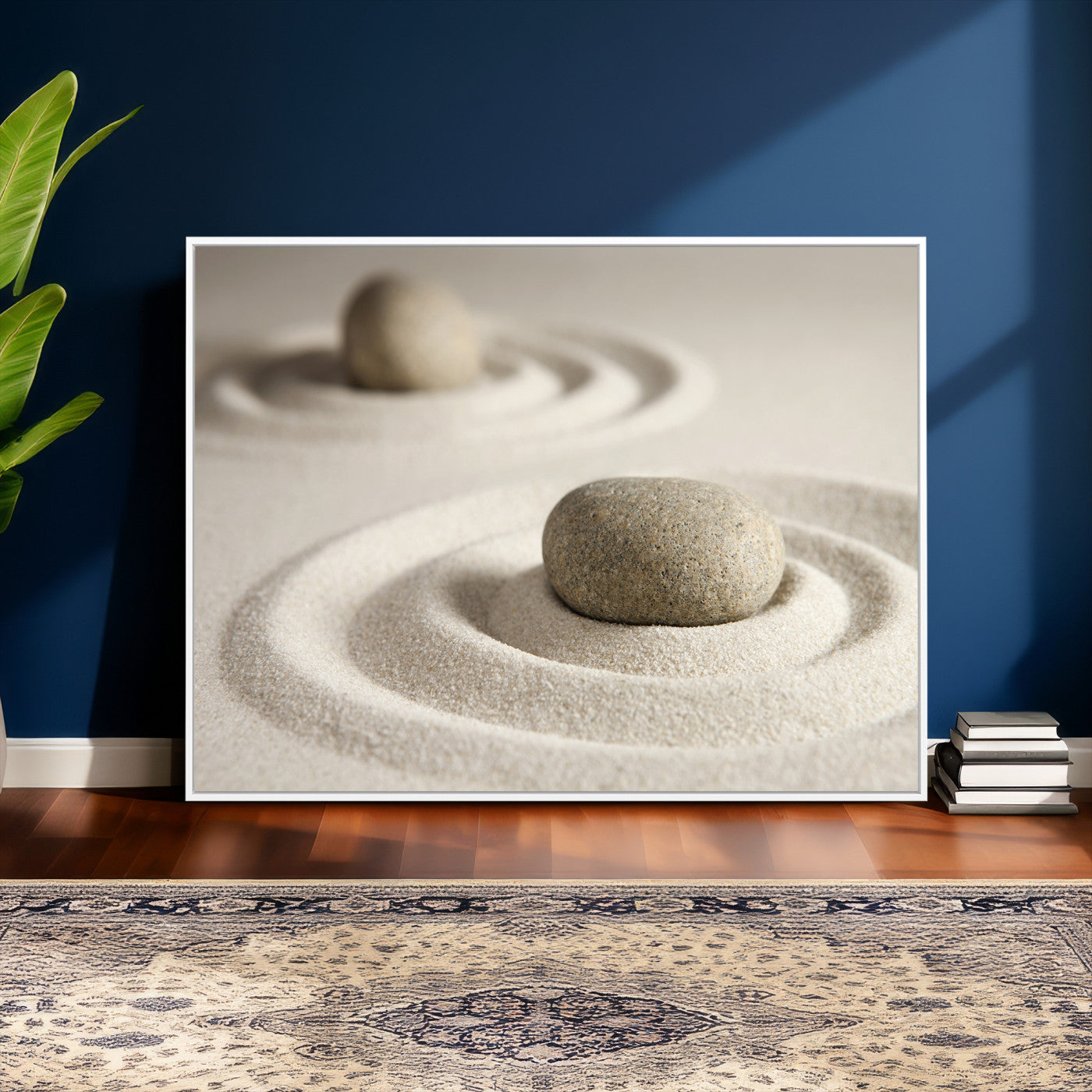 13397966-MGV-CV-36X24 - Zen Garden Stone Sand Canvas | Japanese Rock Garden Wall Art | Minimalist Meditation Print | Neutral Beige Mindfulness Decor