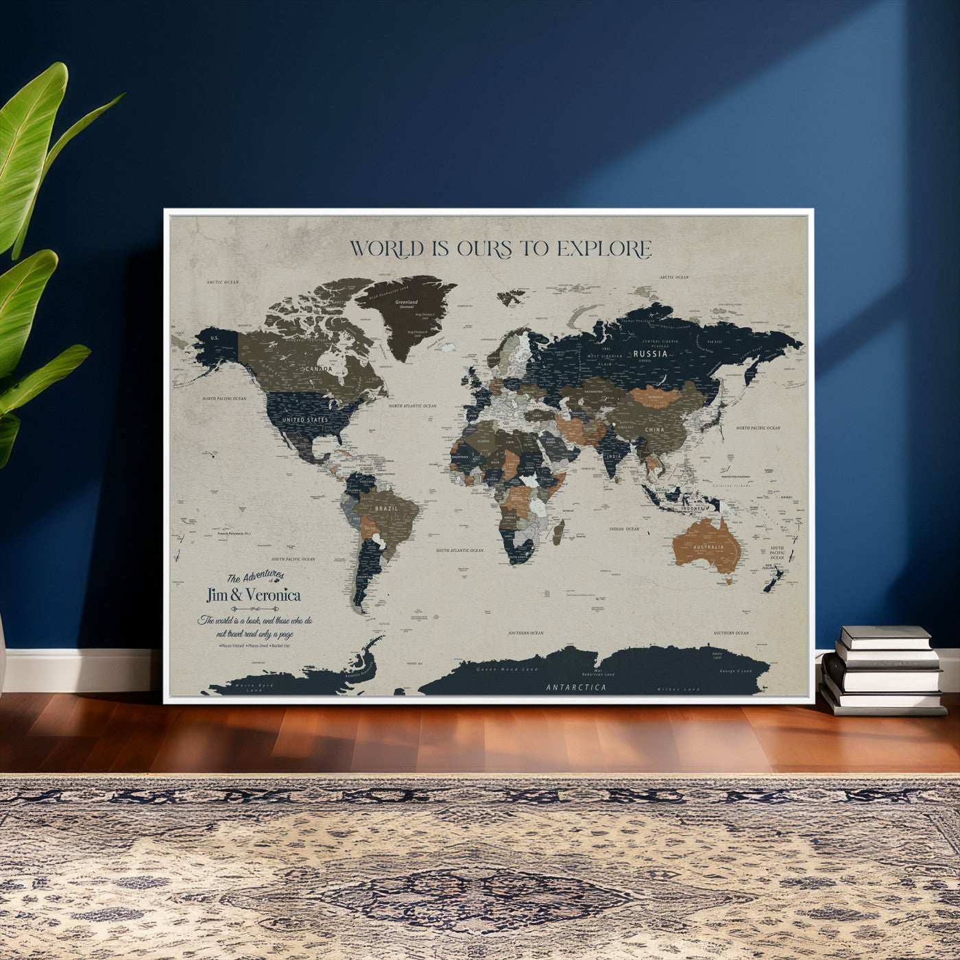 64110391126C-MGV-CV-36X24 - Custom Push Pin World Map Wall Art Canvas Print – Personalized Travel Tracker with Pins Framed Large for Home and Office Decor