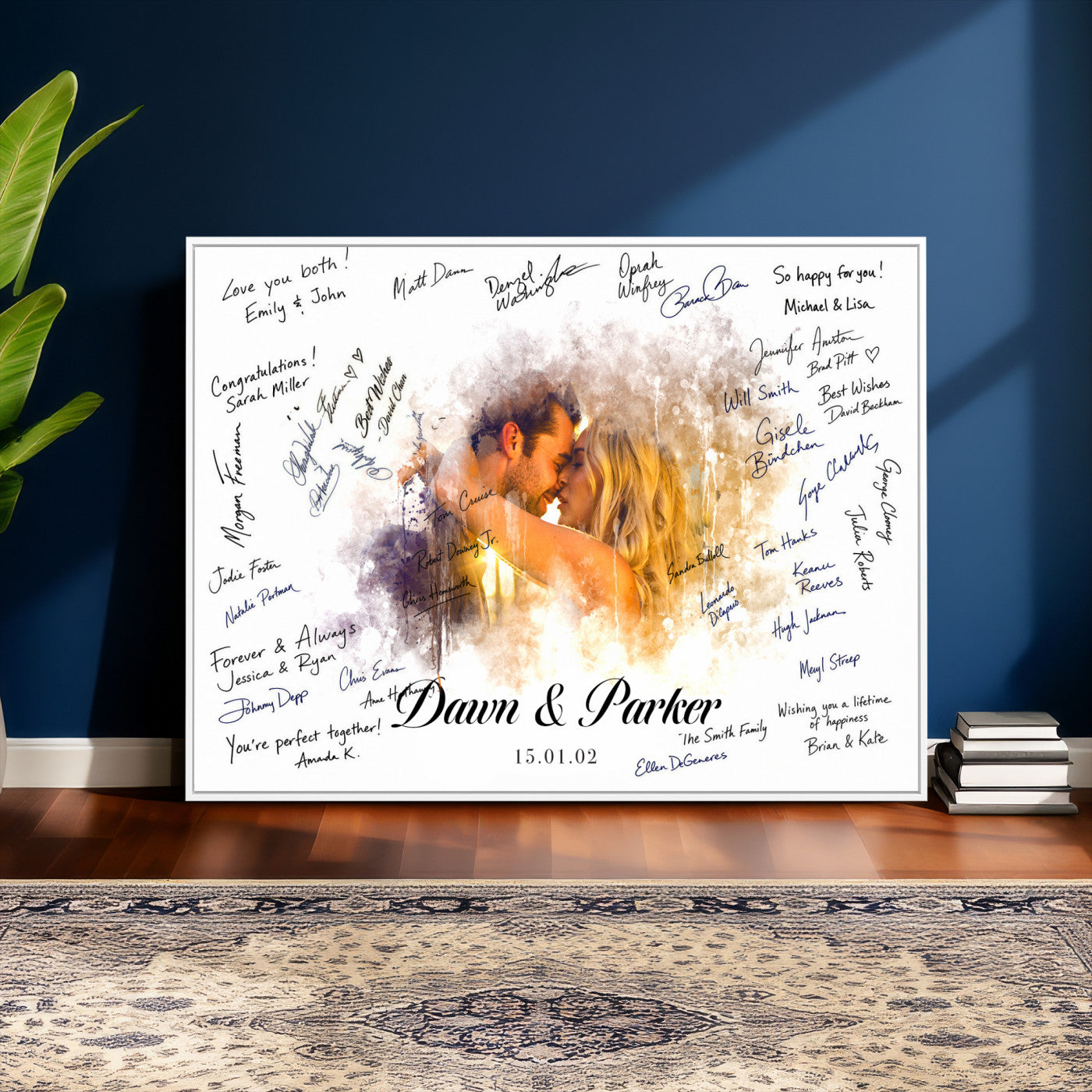 74713307-MGV-CV-36X24 - Wedding Guest Book Alternative Wall Art Canvas Print, Personalized Wedding Signature Poster, Custom Couple Photo Guestbook Canvas, Bridal Shower Reception Decor