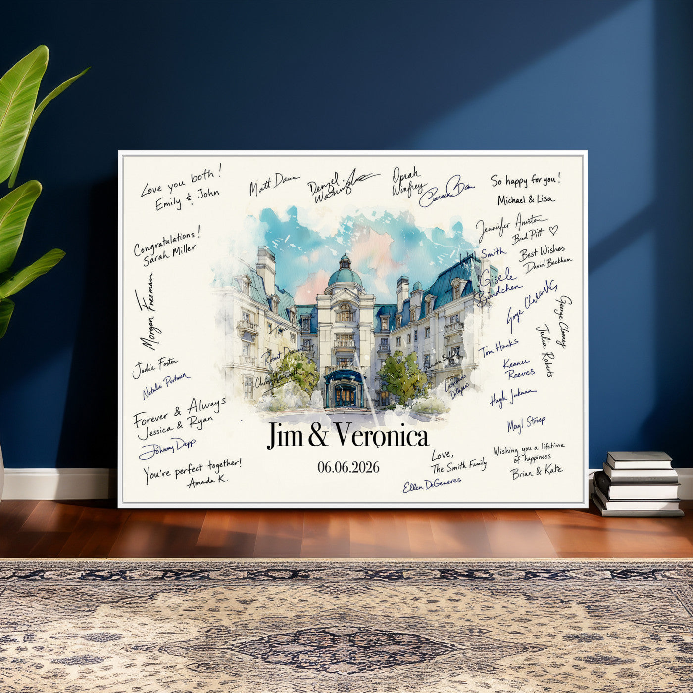 92760374-MGV-CV-36X24 - Wedding Guest Book Alternative Wall Art Canvas Print, Personalized Wedding Signature Poster, Custom Couple Photo Guestbook Canvas