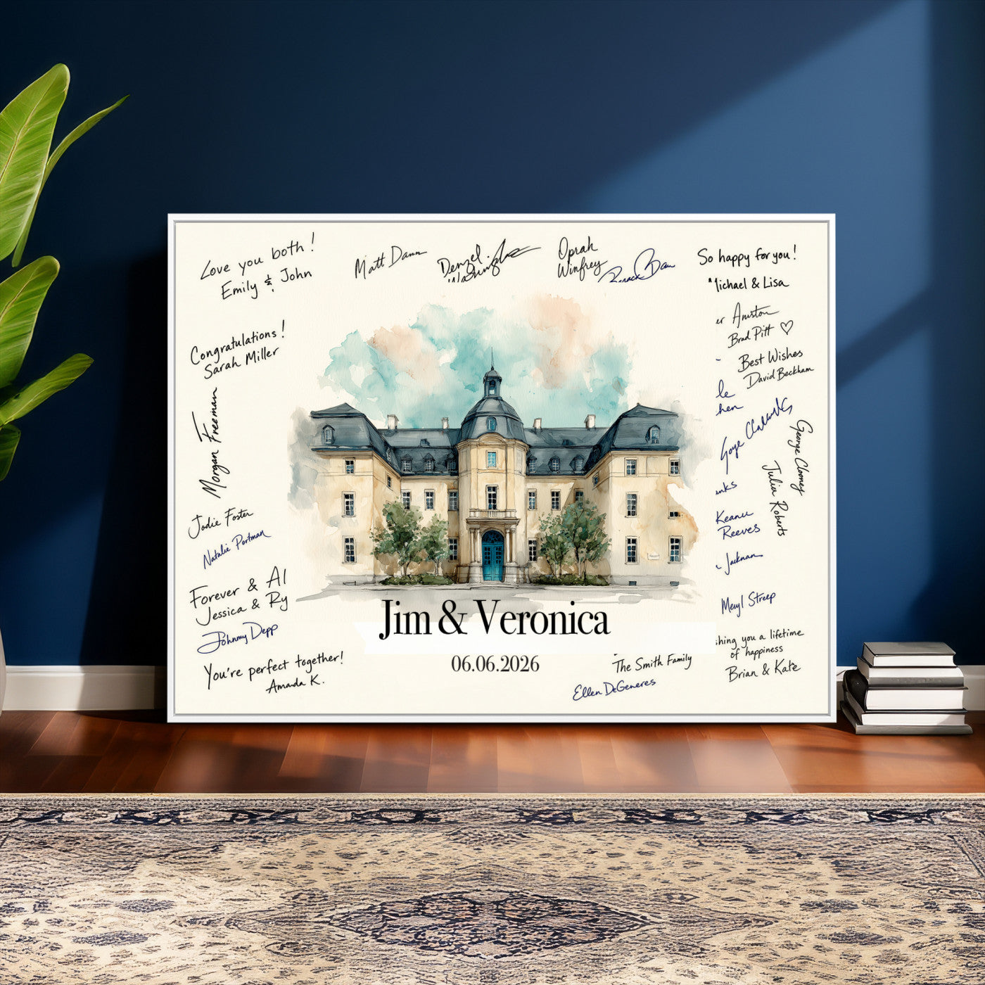 13409147-MGV-CV-36X24 - Wedding Guest Book Alternative Wall Art Canvas Print, Personalized Wedding Signature Poster, Custom Couple Photo Guestbook Canvas