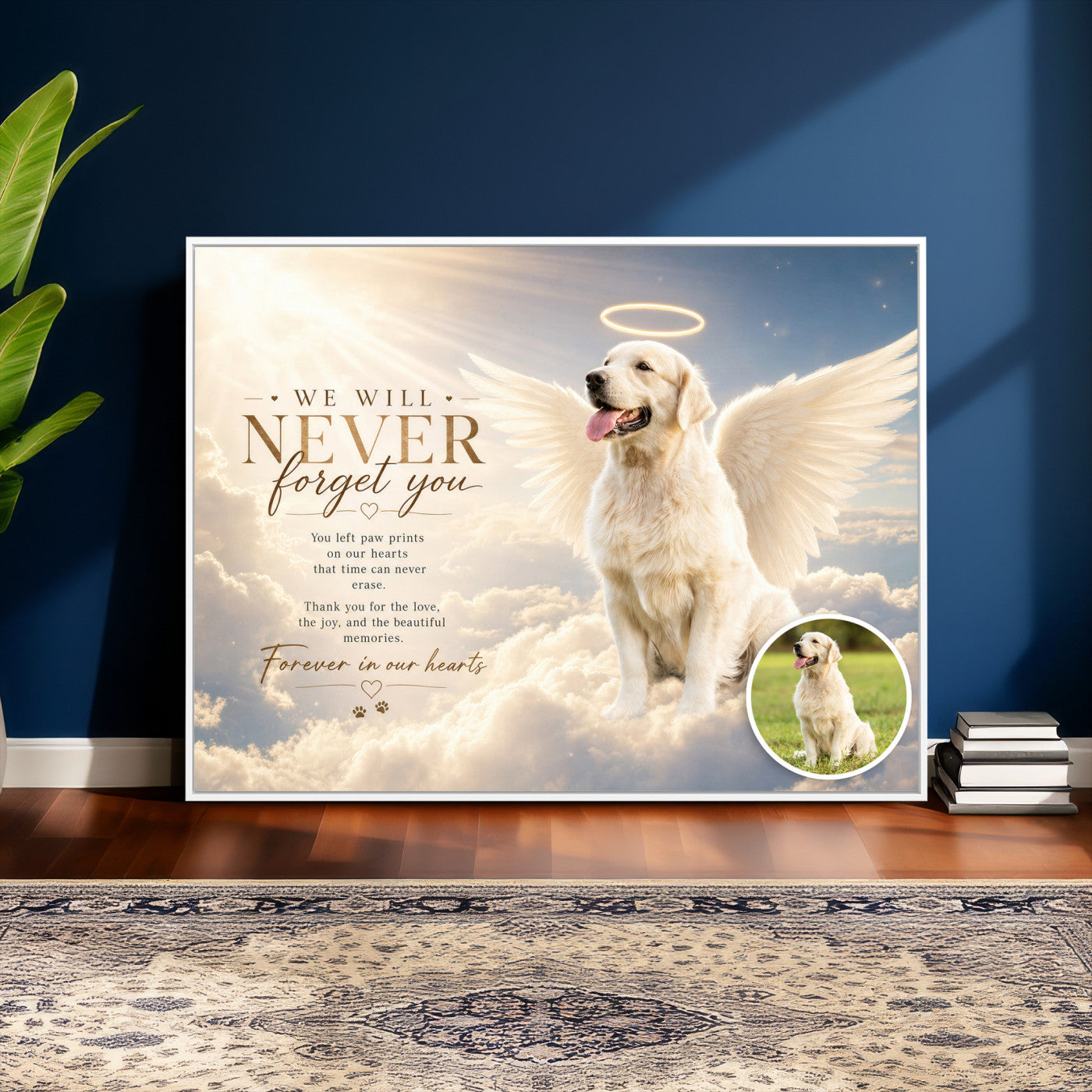 60312671-MGV-CV-36X24 - Pet Memorial Wall Art Canvas Print, Custom Dog Memorial Portrait, Personalized Angel Pet Loss Gift, Angel Wings Puppy Print