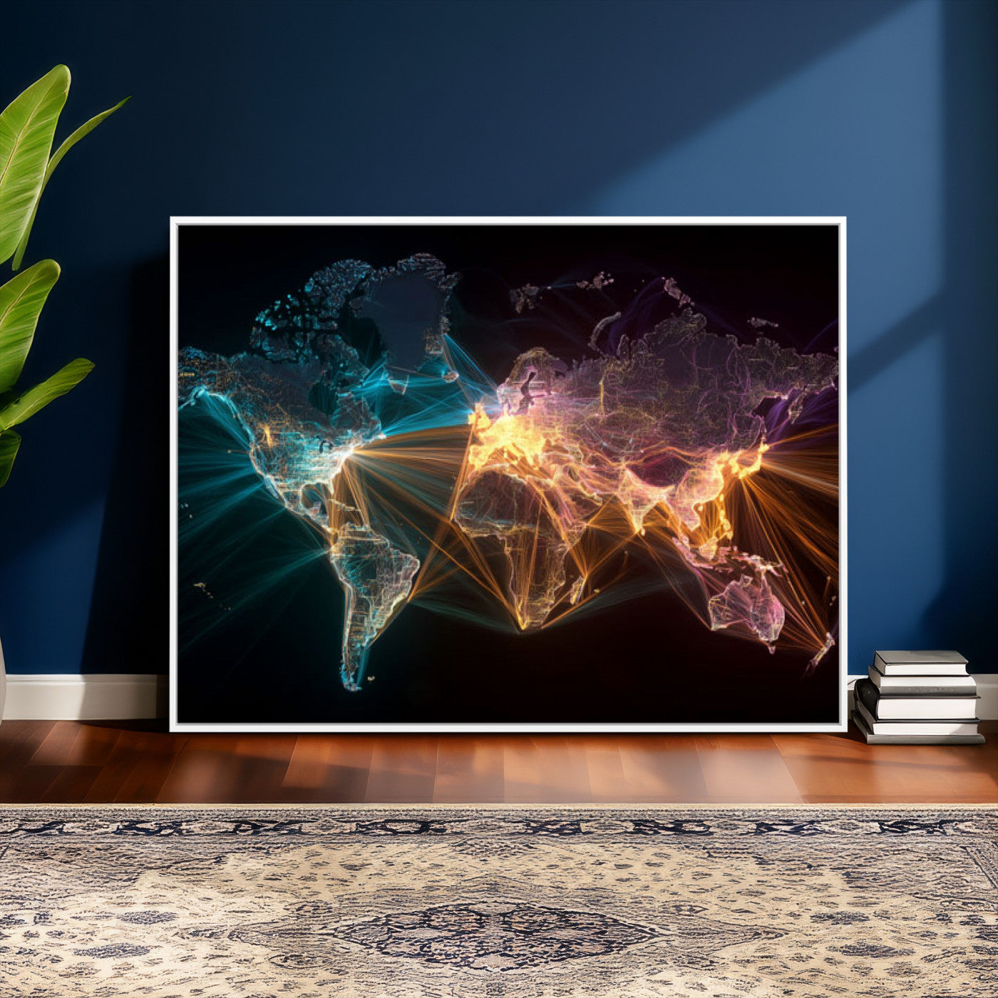 14891737-MGV-CV-36X24 - World Map and Global Flight Routes Map Canvas Wall Art, Worldwide Aviation Network Print, International Air Travel Wall Decor