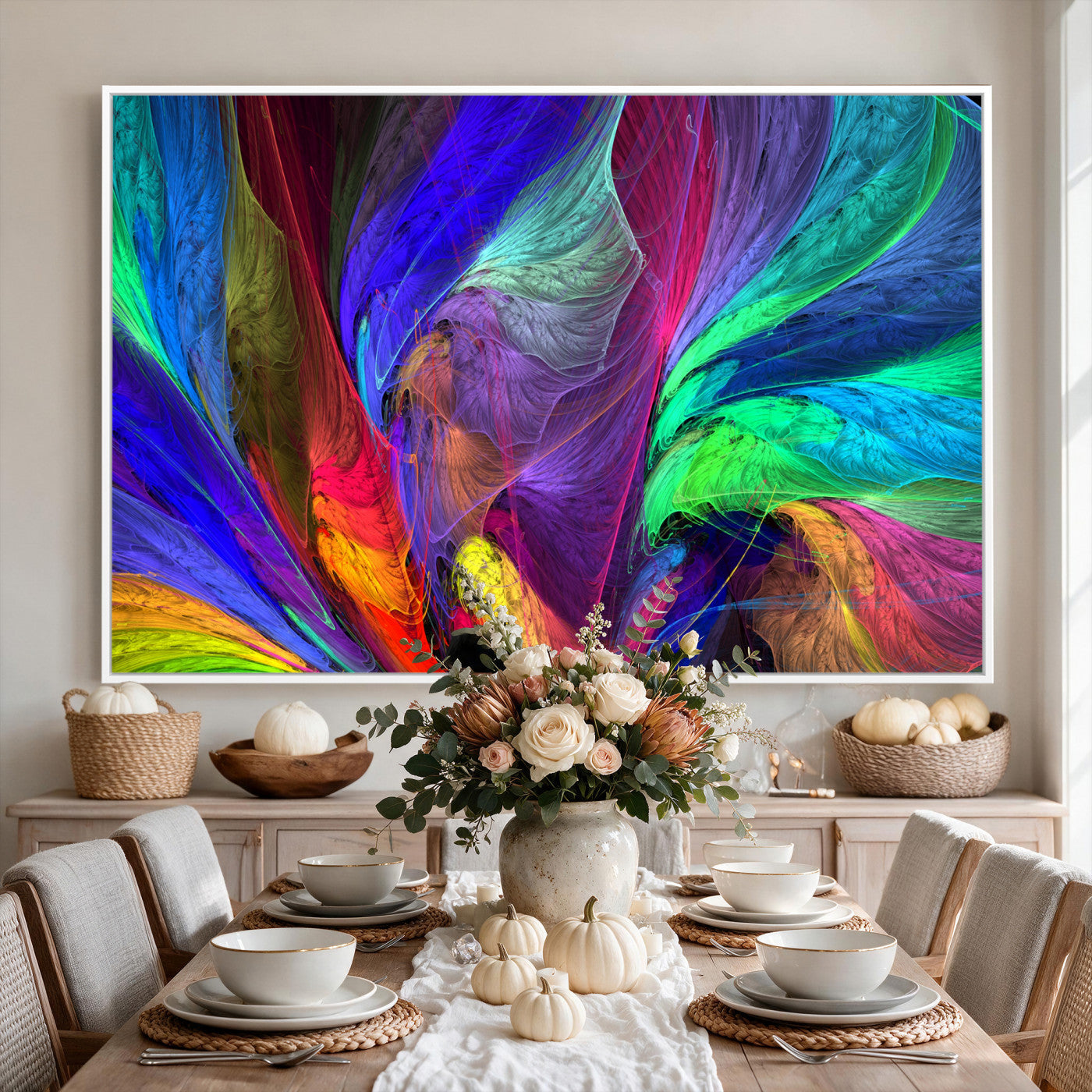 376925791-MGV-CV-36X24 - Colorful Abstract Canvas Wall Art, Rainbow Swirl Fractal Print, Bold Multicolor Living Room Decor, Vibrant Energy Art, Large Abstract Wall Art