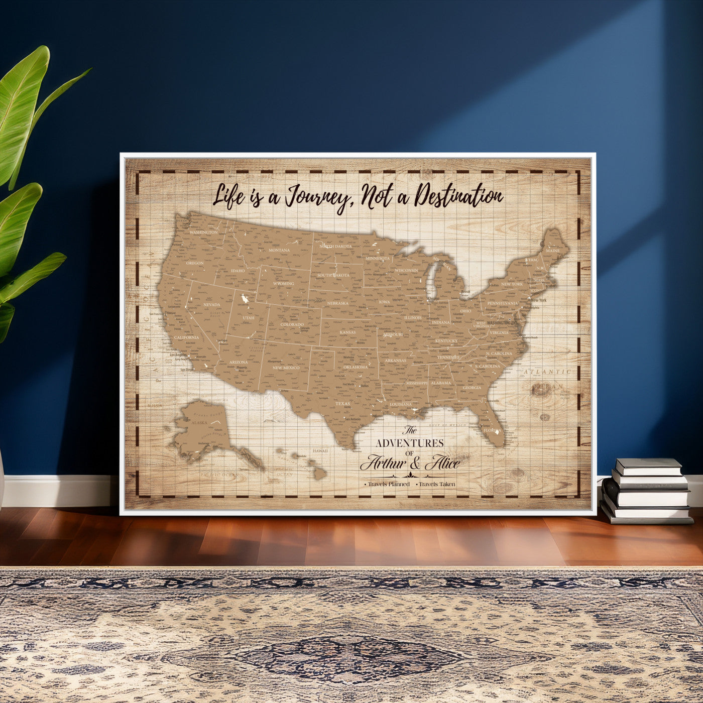 19102499-MGV-CV-36X24 - Personalized USA Push Pin Travel Map, Custom United States Map, Push Pin Map, USA Bucket List Map, Anniversary Gift, Couple Travel Map Wall Art