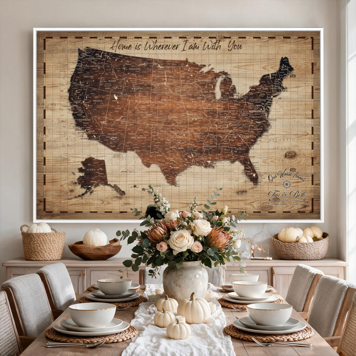 19102499U-MGV-CV-36X24 - Personalized USA Push Pin Travel Map Canvas for Adventure Wall Decor