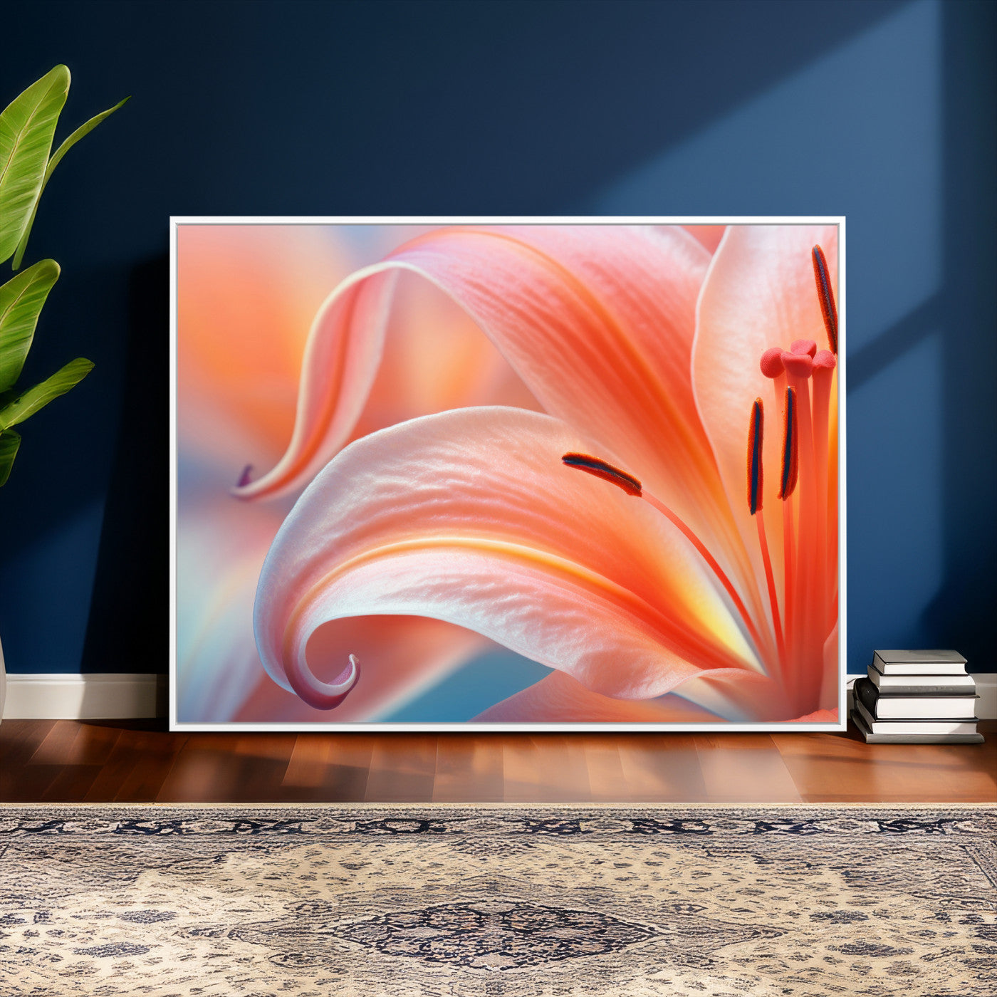 69566231-MGV-CV-36X24 - Peach Lily Canvas Wall Art, Coral Pink Flower Macro Photo Print, Botanical Bedroom Decor, Soft Floral Photography, Living Room Wall Art
