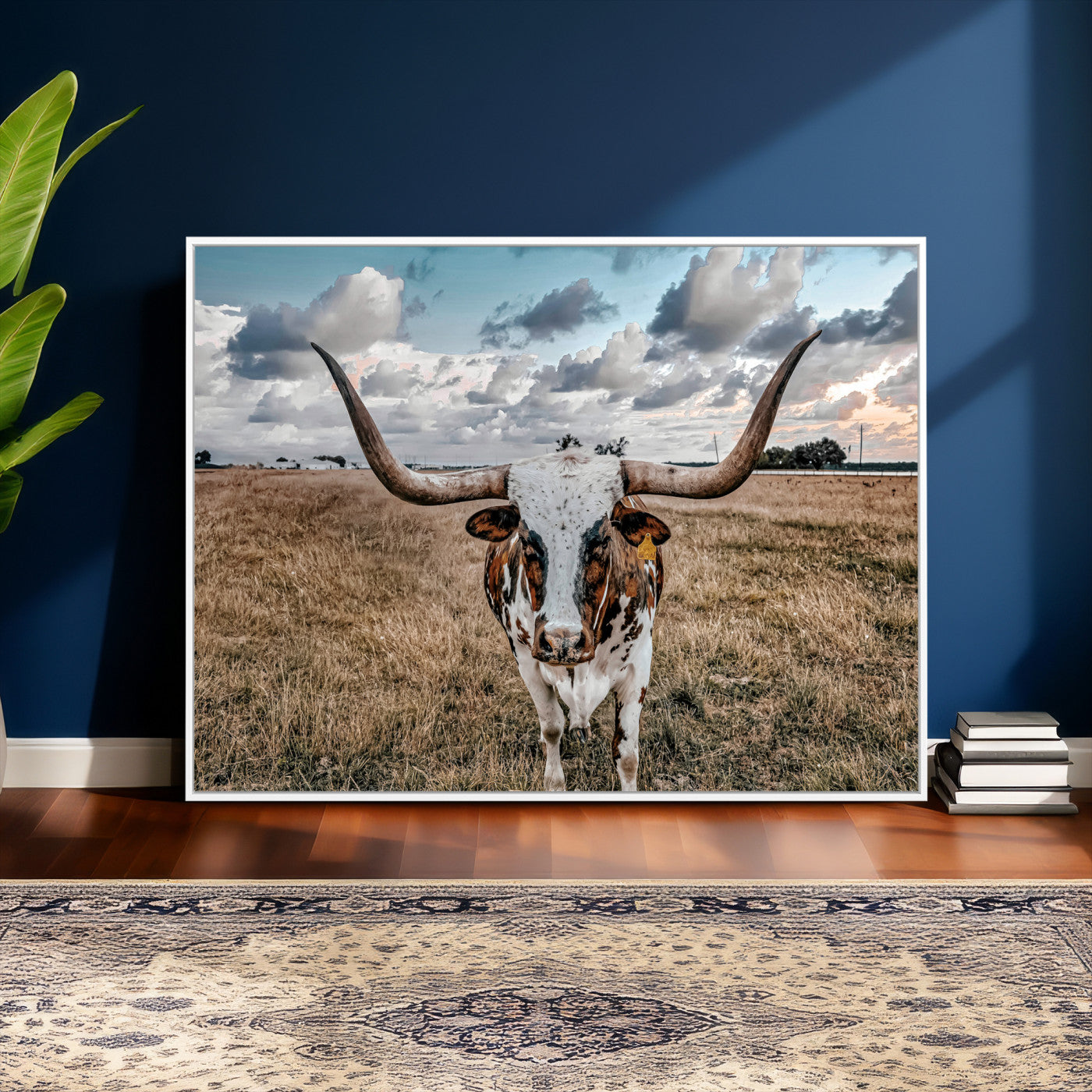 17464823-MGV-CV-36X24 - Texas Longhorn Canvas Wall Art Print, Western Cow Photography, Rustic Ranch Decor, Farmhouse Wall Art, Ready to Hang