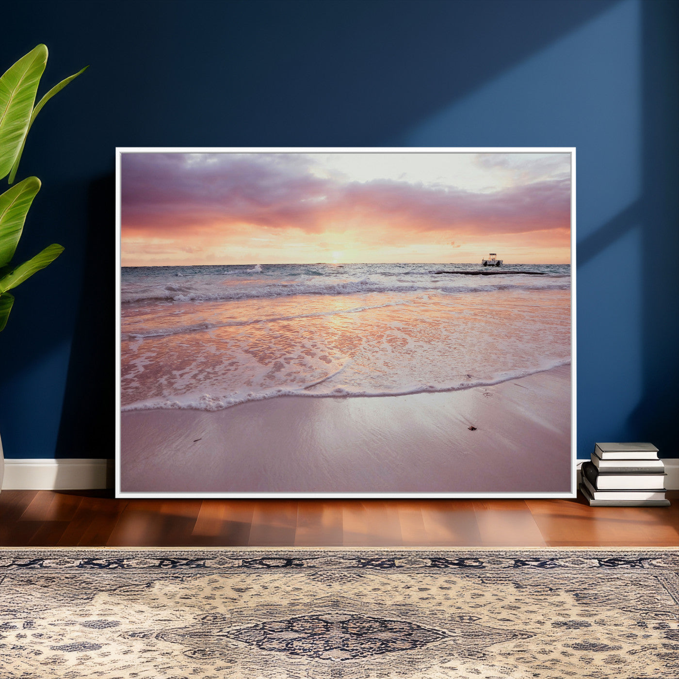 44765395-MGV-CV-36X24 - Beach Sunset Canvas Wall Art Print, Ocean Waves Landscape, Coastal Photography, Seascape Wall Decor, Ready to Hang